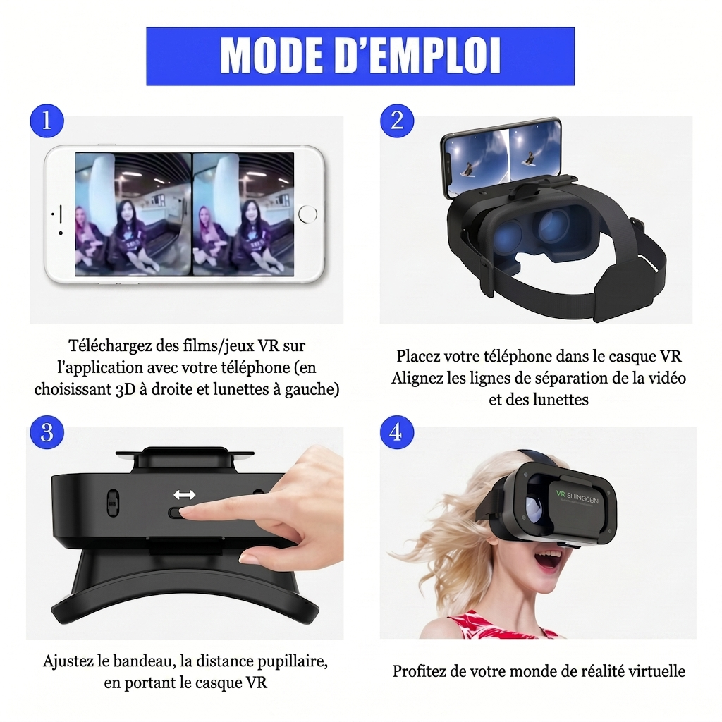 Lentilles pour casque VR Shinecon G05NA compatibles avec les smartphones Android et iOS de 4,7 à 6,5 pouces #19030003