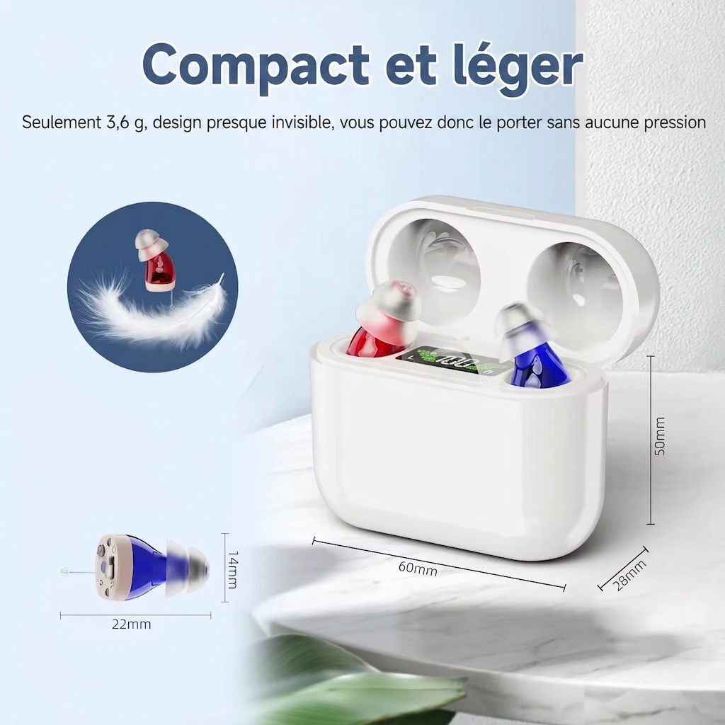 G93 Cream Digital Display Hearing Aid with USB-C Charging & 4 Modes #26240017