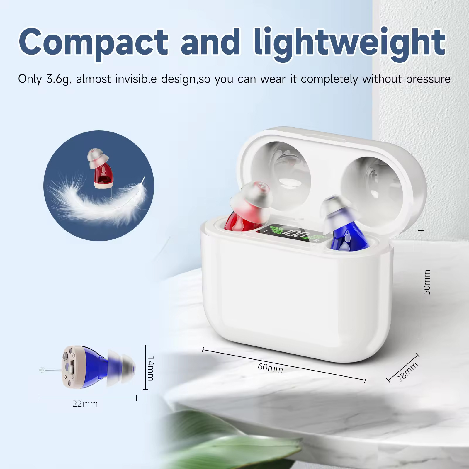 G93 Cream Digital Display Hearing Aid with USB-C Charging & 4 Modes #26240017