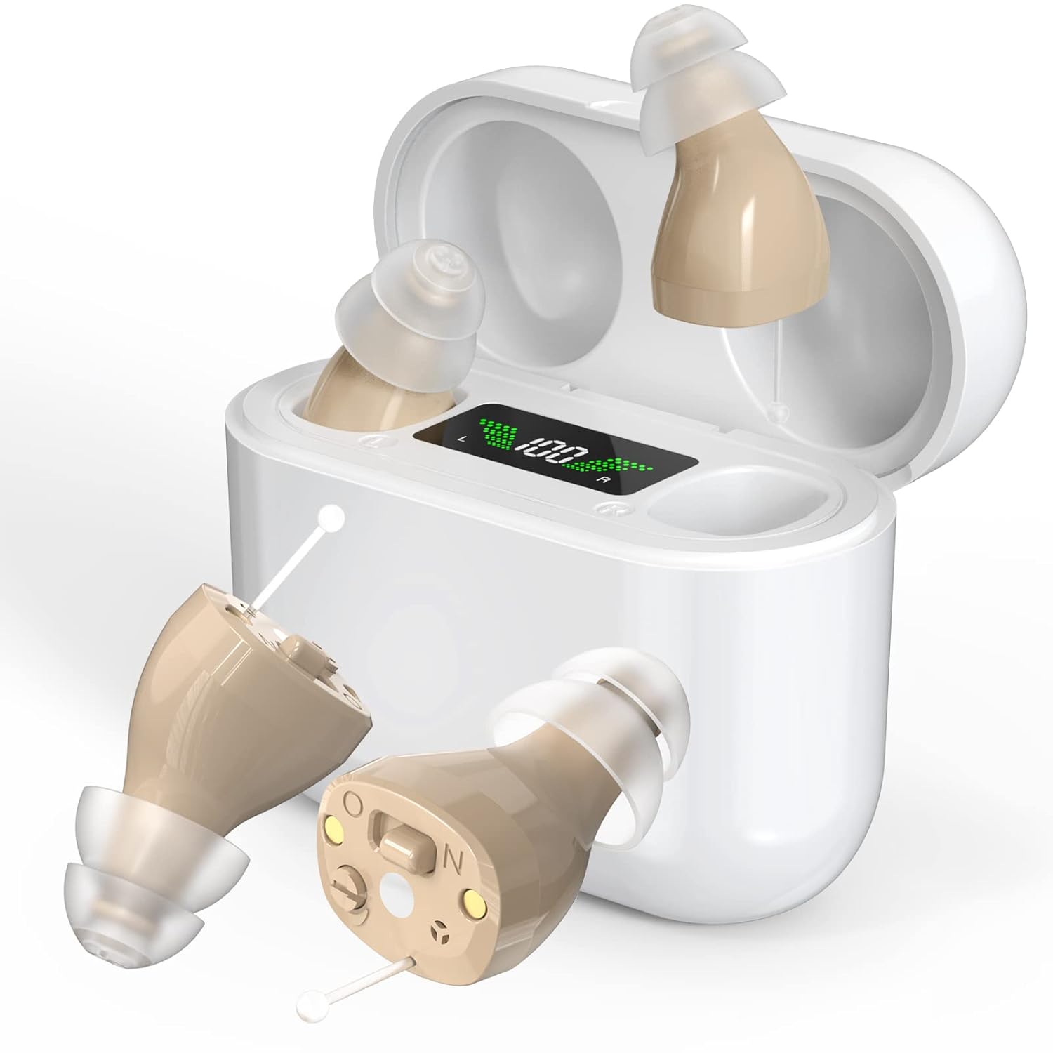 G93 Cream Digital Display Hearing Aid with USB-C Charging & 4 Modes #26240017