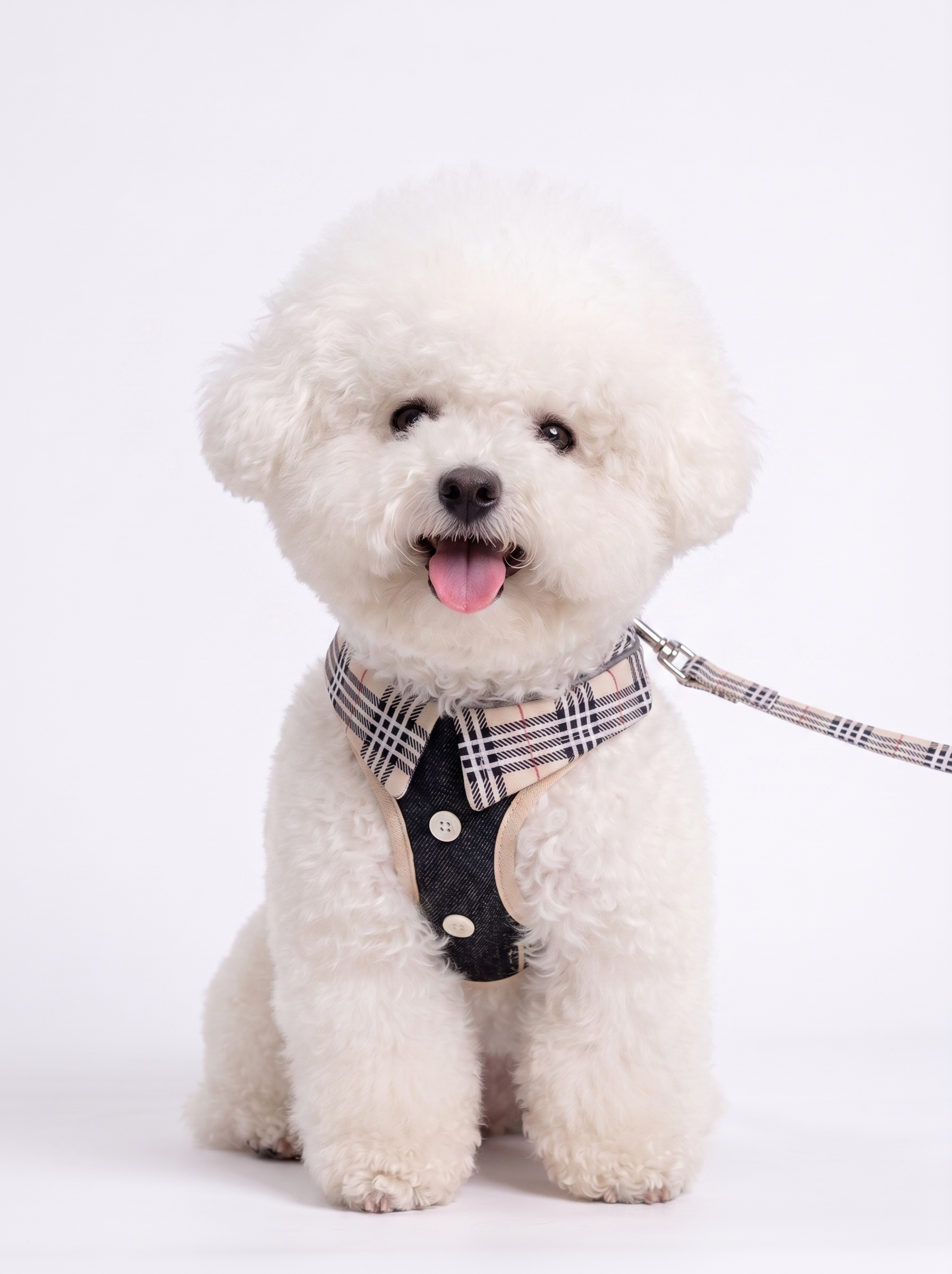 Stylish Plaid Dog Harness Leash & Bag Set - Reflective Pet Vest