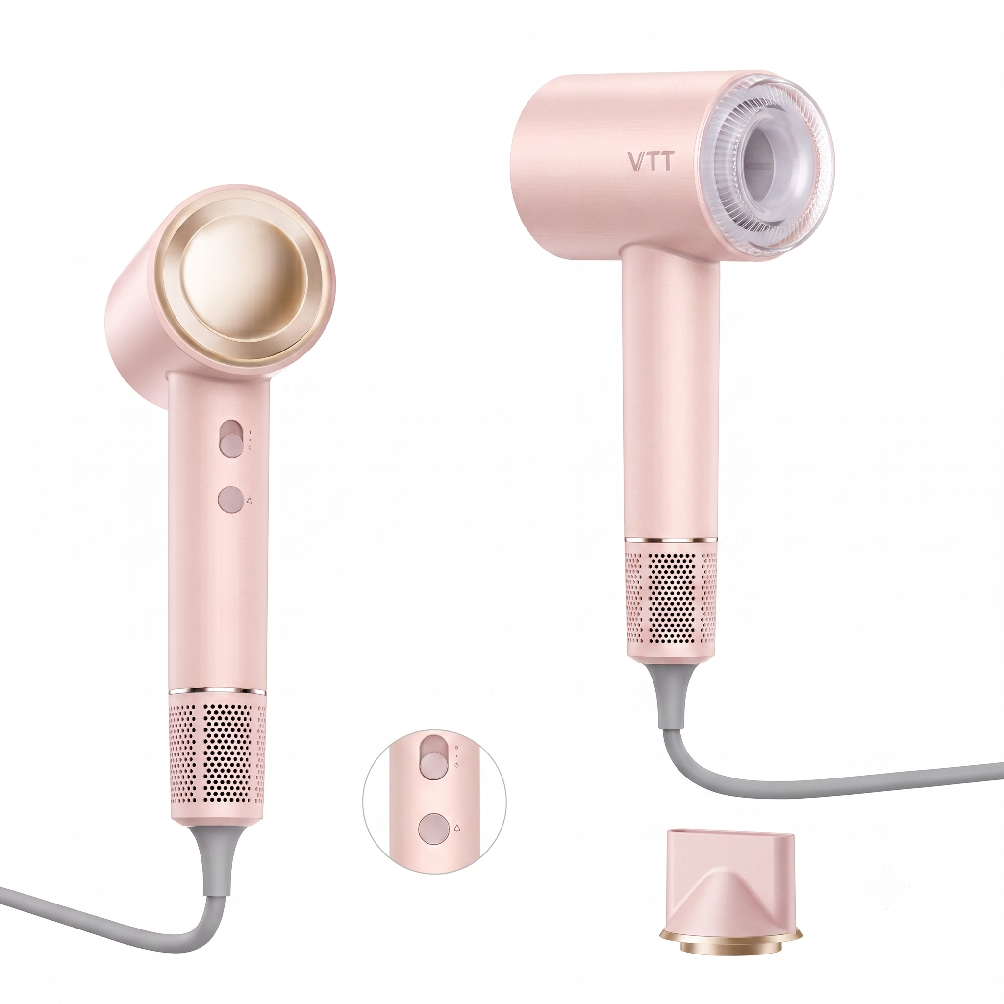 Sèche-cheveux haute vitesse D4, moteur sans balais 110&nbsp;000 tr/min, sèche-cheveux professionnel 1&nbsp;600 W avec 3 vitesses et embout magnétique (rose)