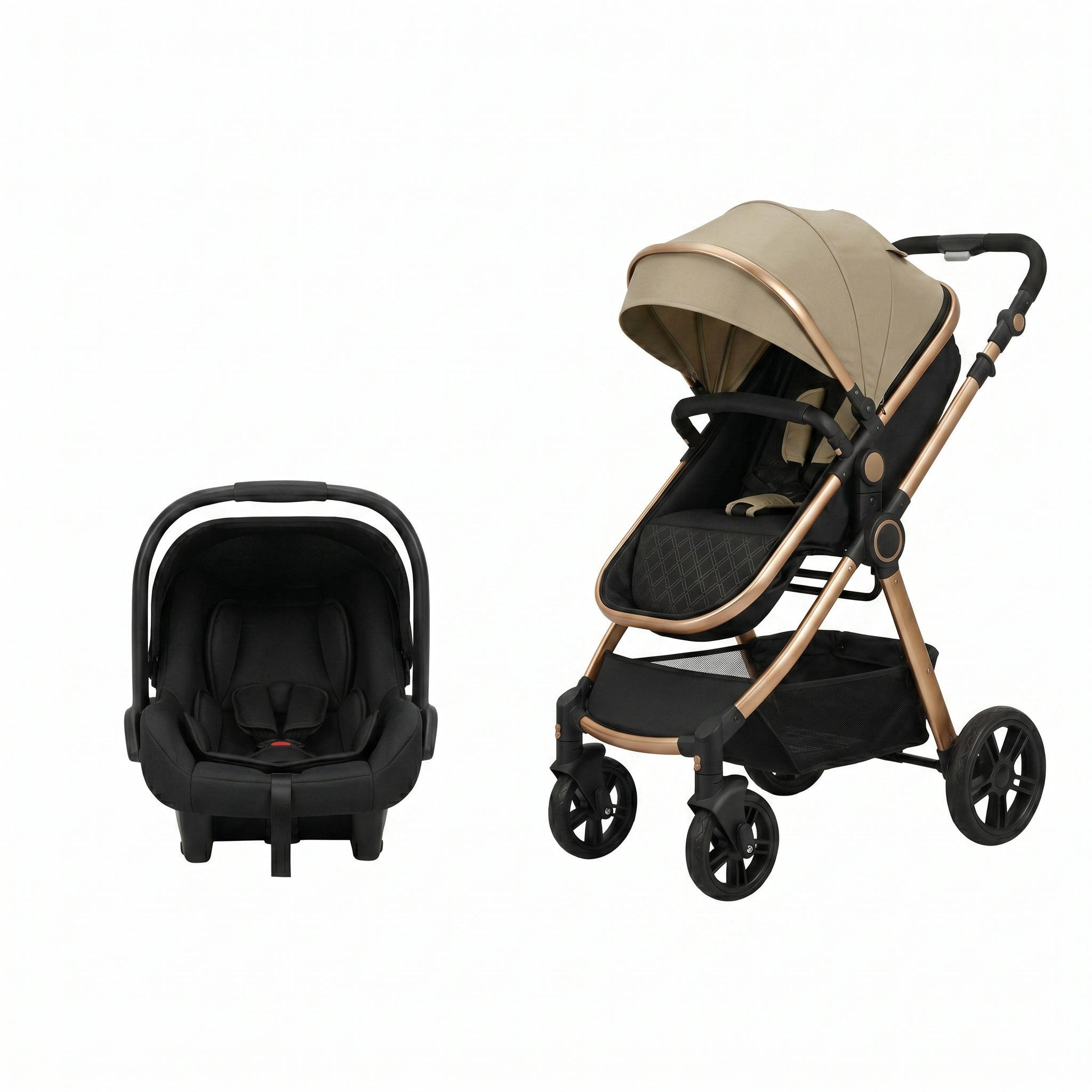 Lightweight Foldable Baby Stroller with Canopy - 4-Wheel Suspension