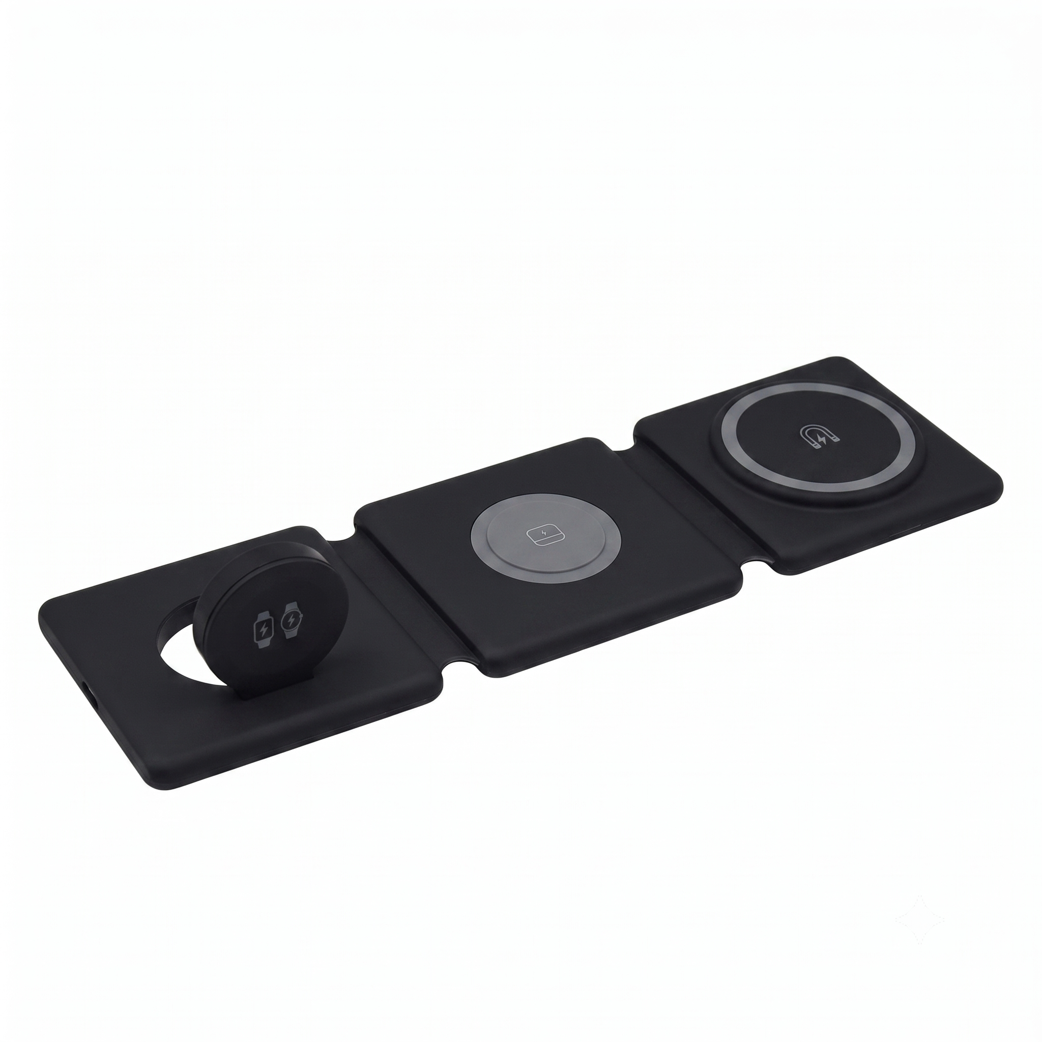 3-in-1 Foldable Wireless Charger for Phone, Watch & Earbuds, Portable Fast Charging Stand, White/Black