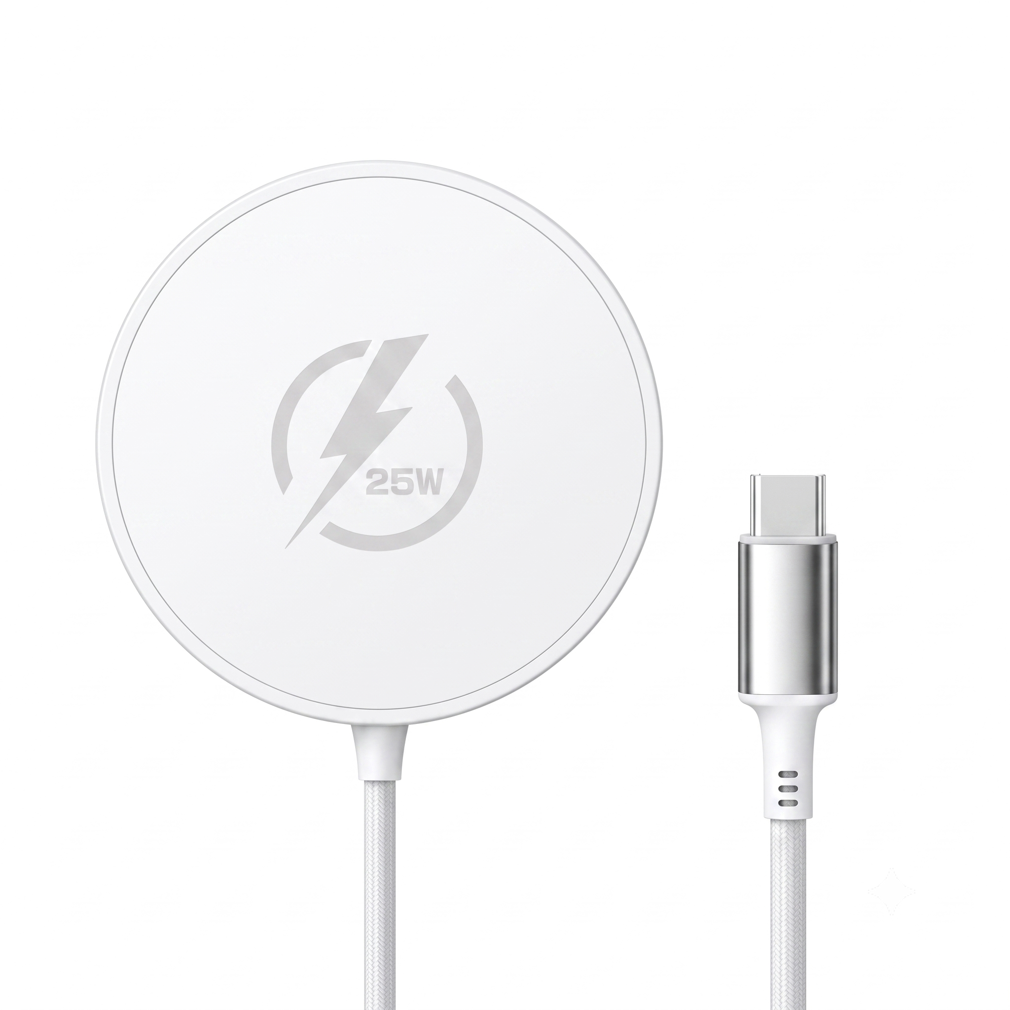 25W Magnetic Wireless Fast Charger Pad with 1m USB-C Cable, Aluminum Casing Fast Charging Station, White/Black