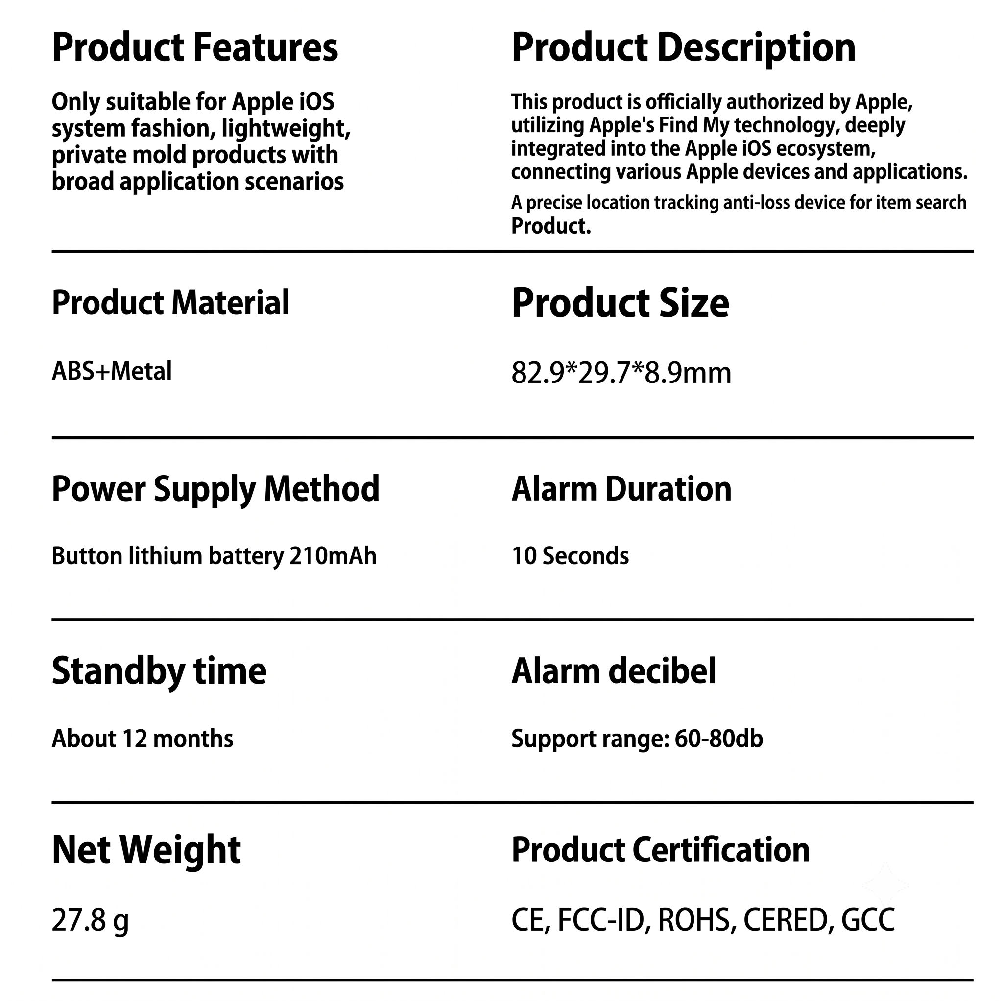 Smart E91J Anti-Lost Device with Apple Find My Network - Black & White