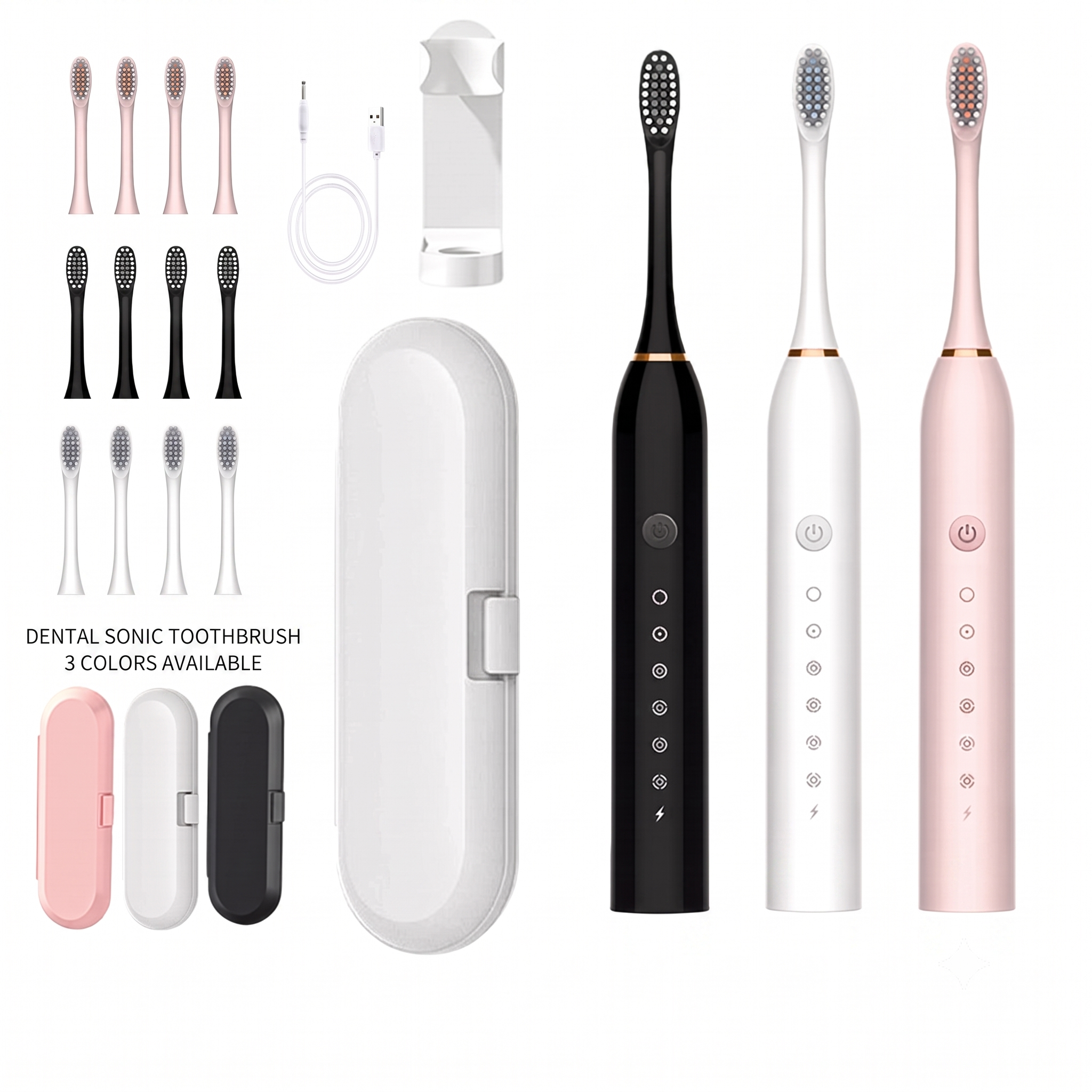 IPX7 Waterproof Sonic Electric Toothbrush, 6 Modes, USB Rechargeable, 60-Day Battery