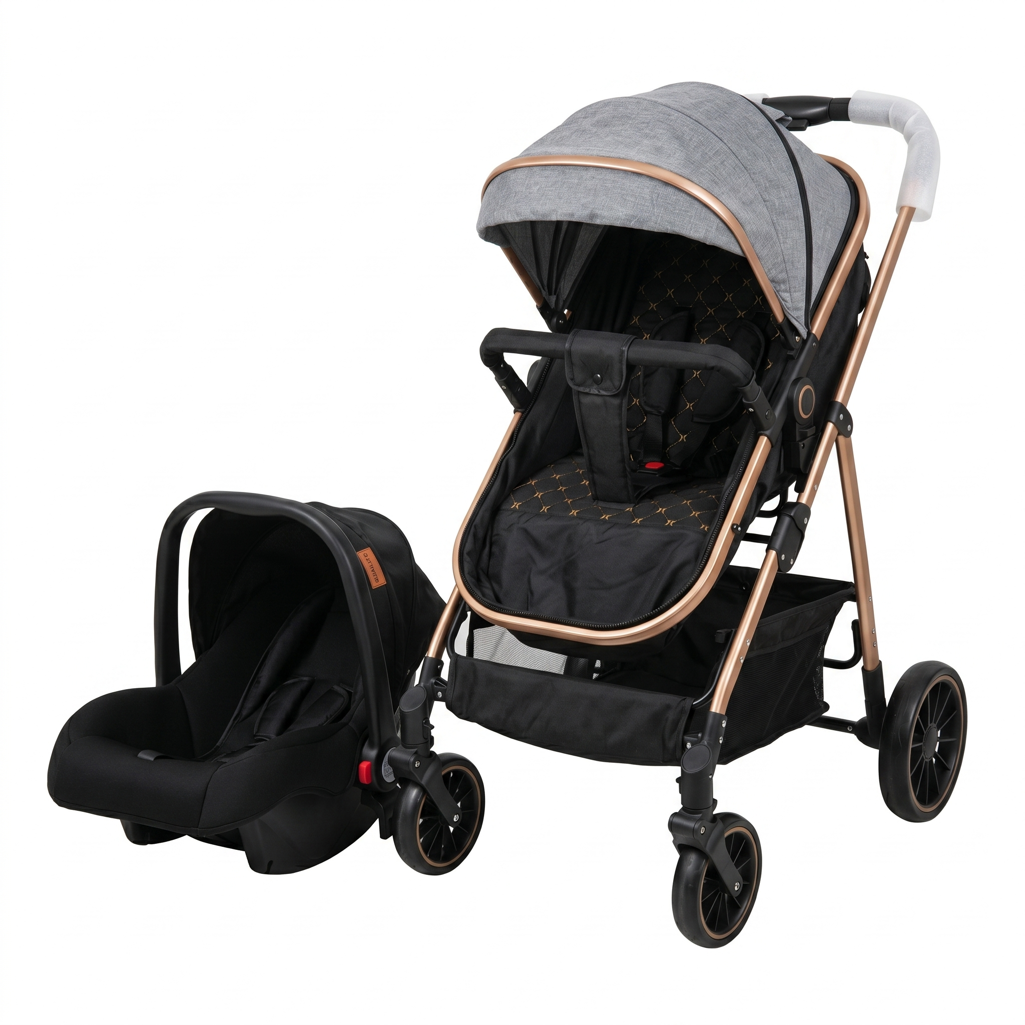 Lightweight Foldable Baby Stroller with Canopy - 4-Wheel Suspension