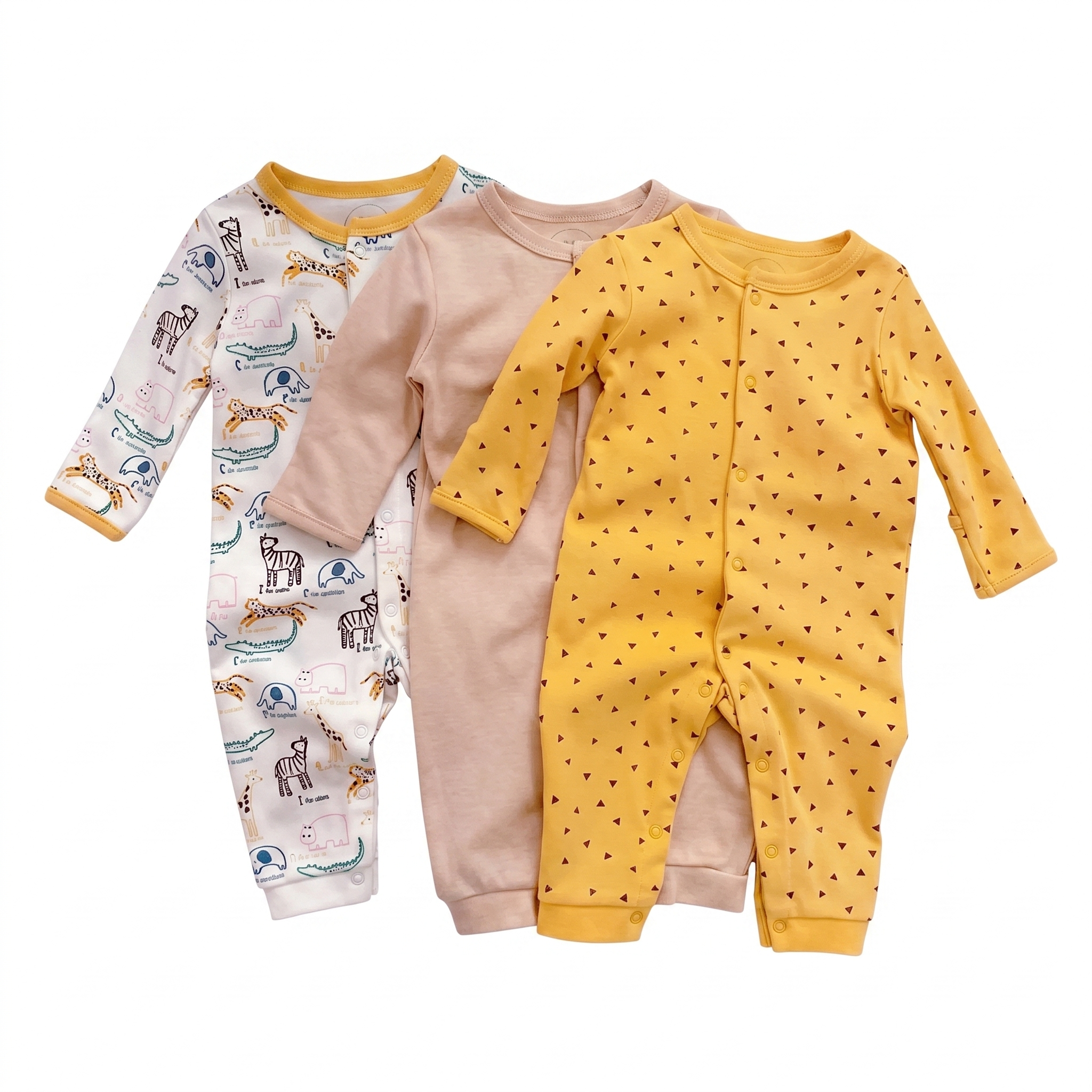 3-Pack Baby Long Sleeve Snap Rompers 4 - Soft Cotton Sleepsuits
