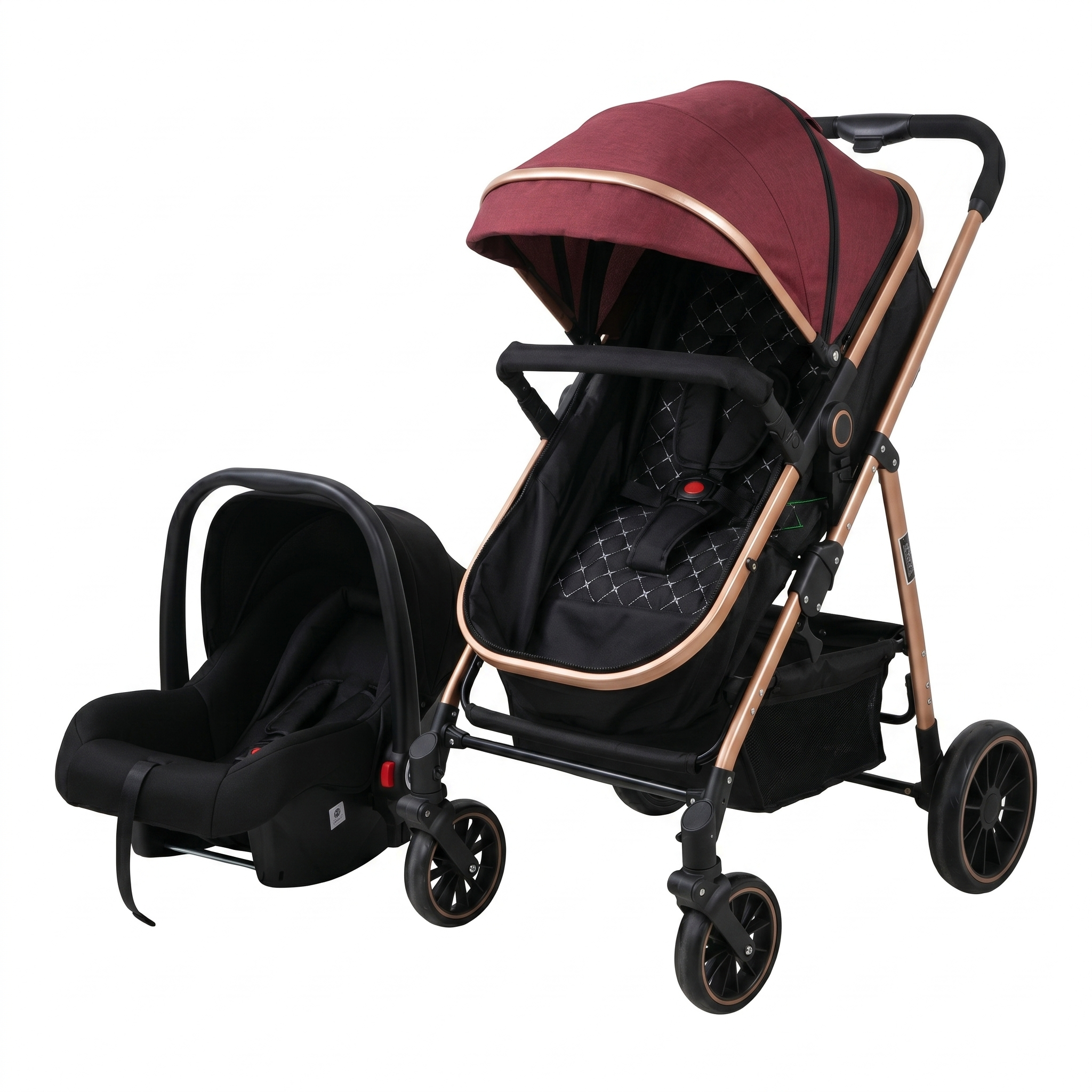 Lightweight Foldable Baby Stroller with Canopy - 4-Wheel Suspension