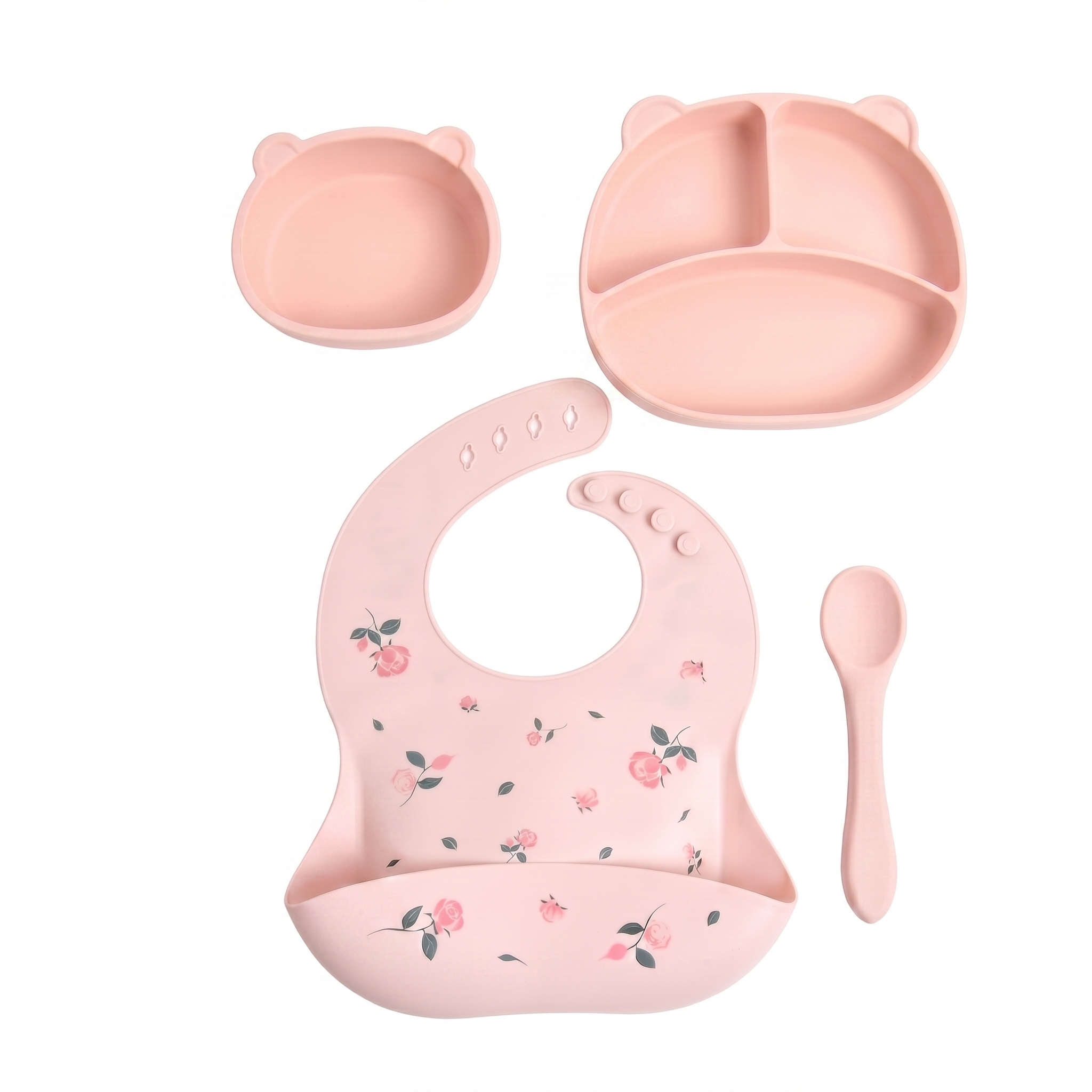 Silicone Baby Feeding Set with Suction Plate & Bib