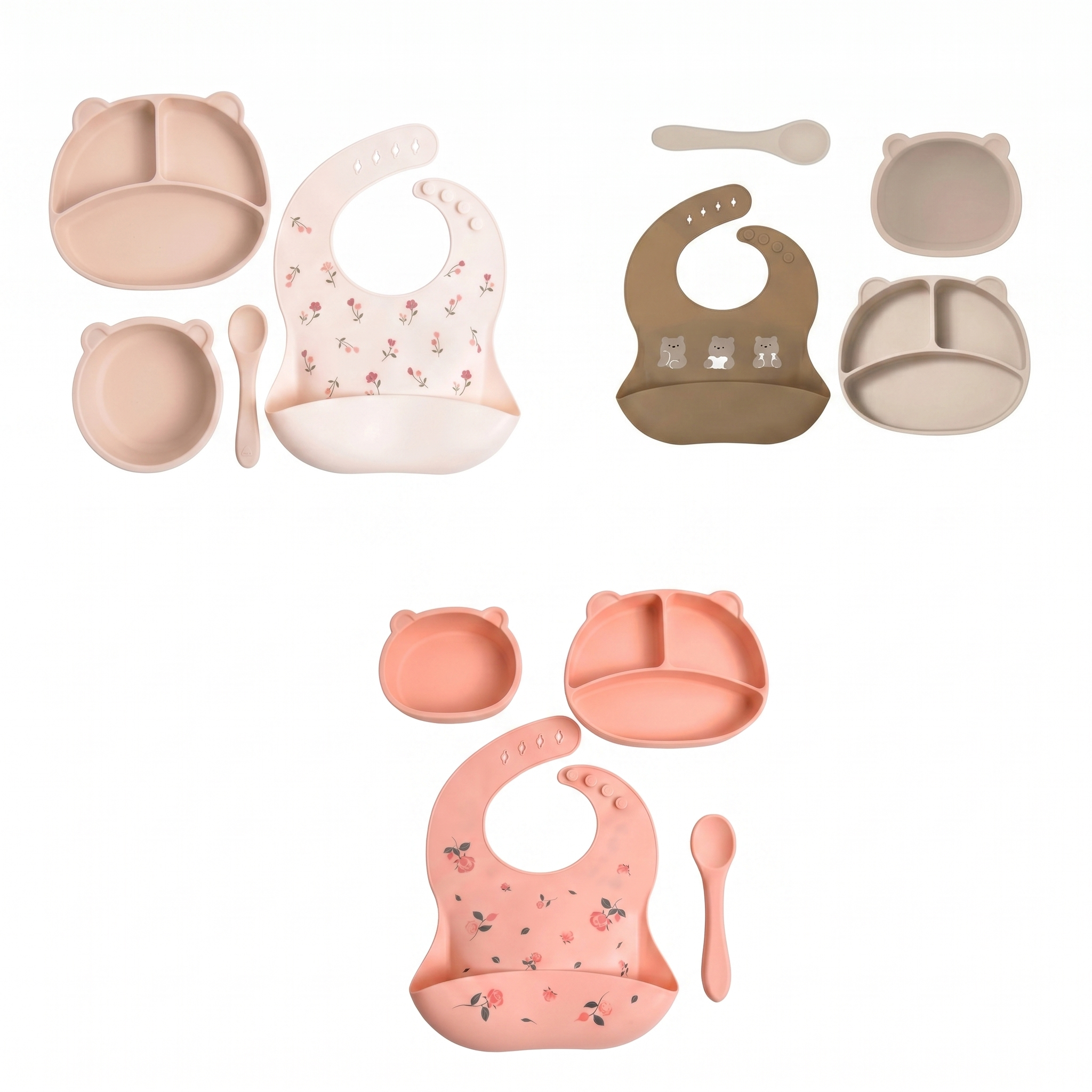 Silicone Baby Feeding Set with Suction Plate & Bib