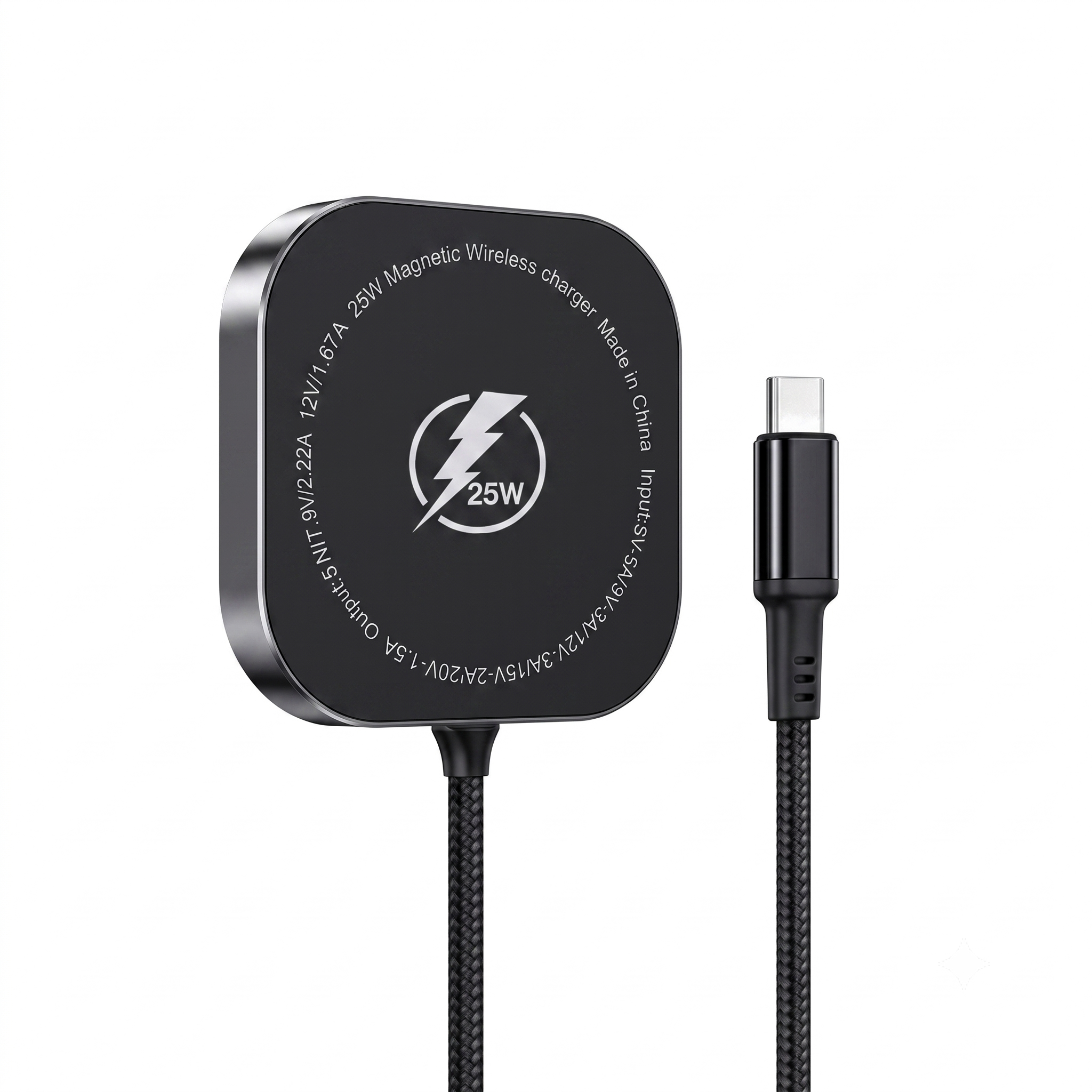25W Magnetic Wireless Charger Pad, Fast Type-C Charging Station for Qi-Certified Phones, Aluminum Alloy, White/Black