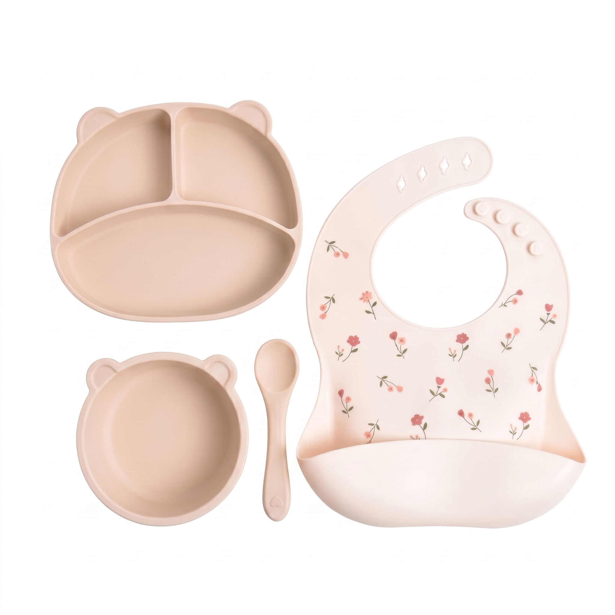 Silicone Baby Feeding Set with Suction Plate & Bib