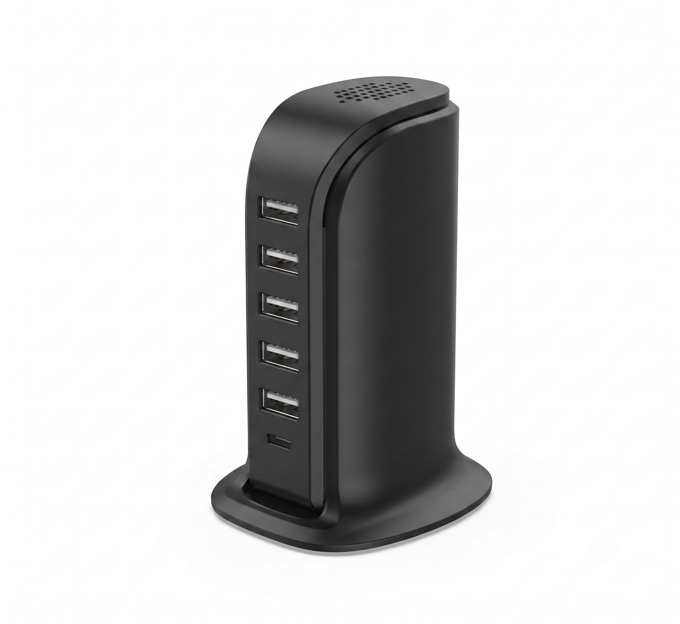 6-Port USB-C & USB-A Fast Charger Hub, 20W Desktop Charging Station for Multiple Devices, White/Black