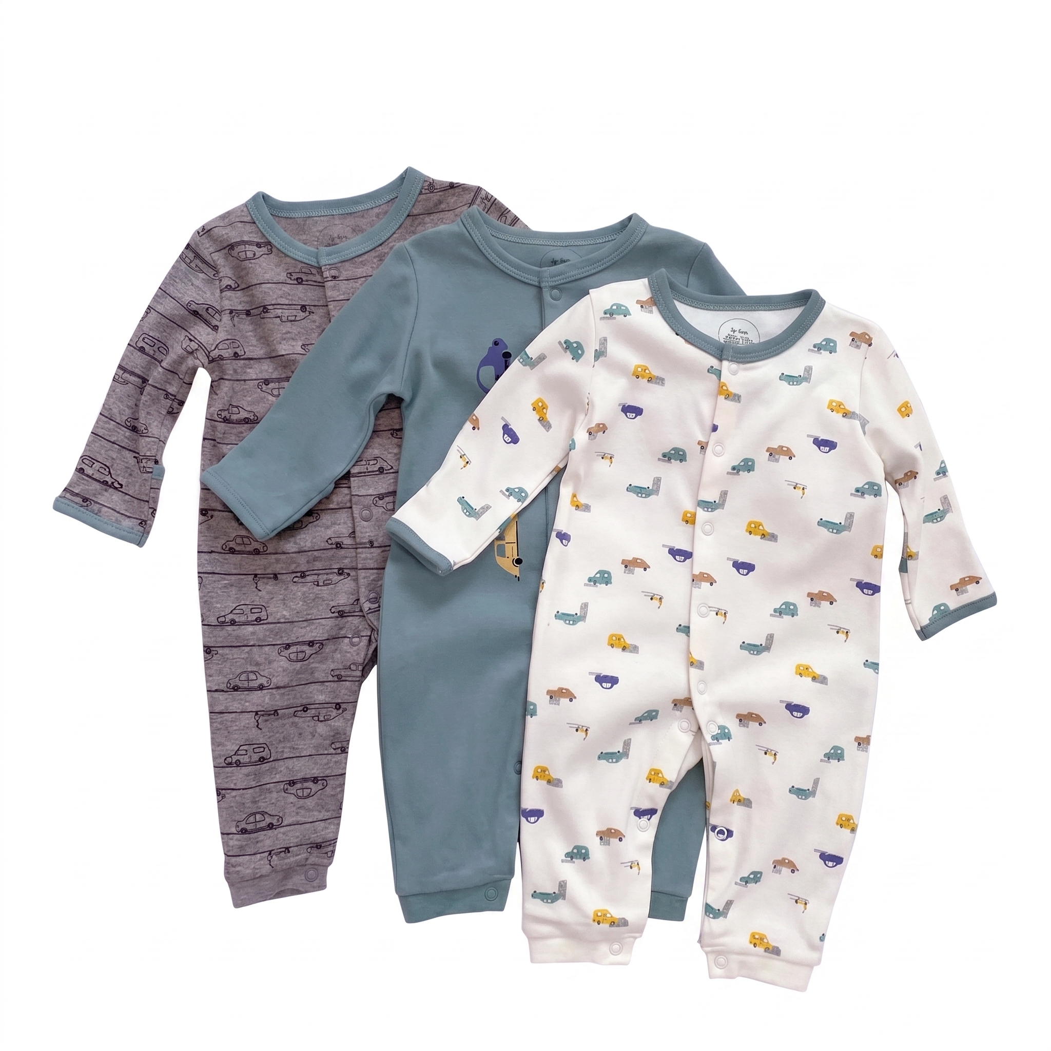 3-Pack Baby Long Sleeve Snap Rompers 4 - Soft Cotton Sleepsuits