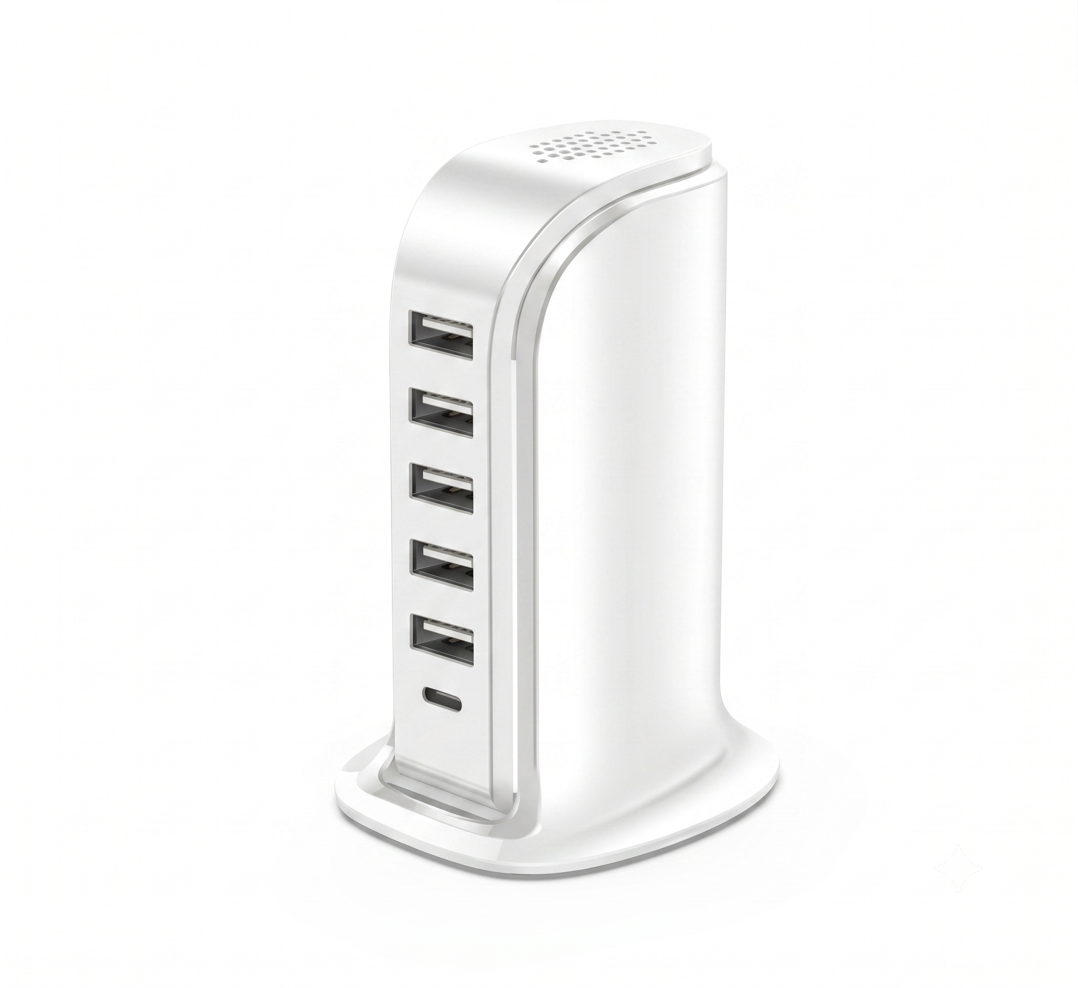 6-Port USB-C & USB-A Fast Charger Hub, 20W Desktop Charging Station for Multiple Devices, White/Black