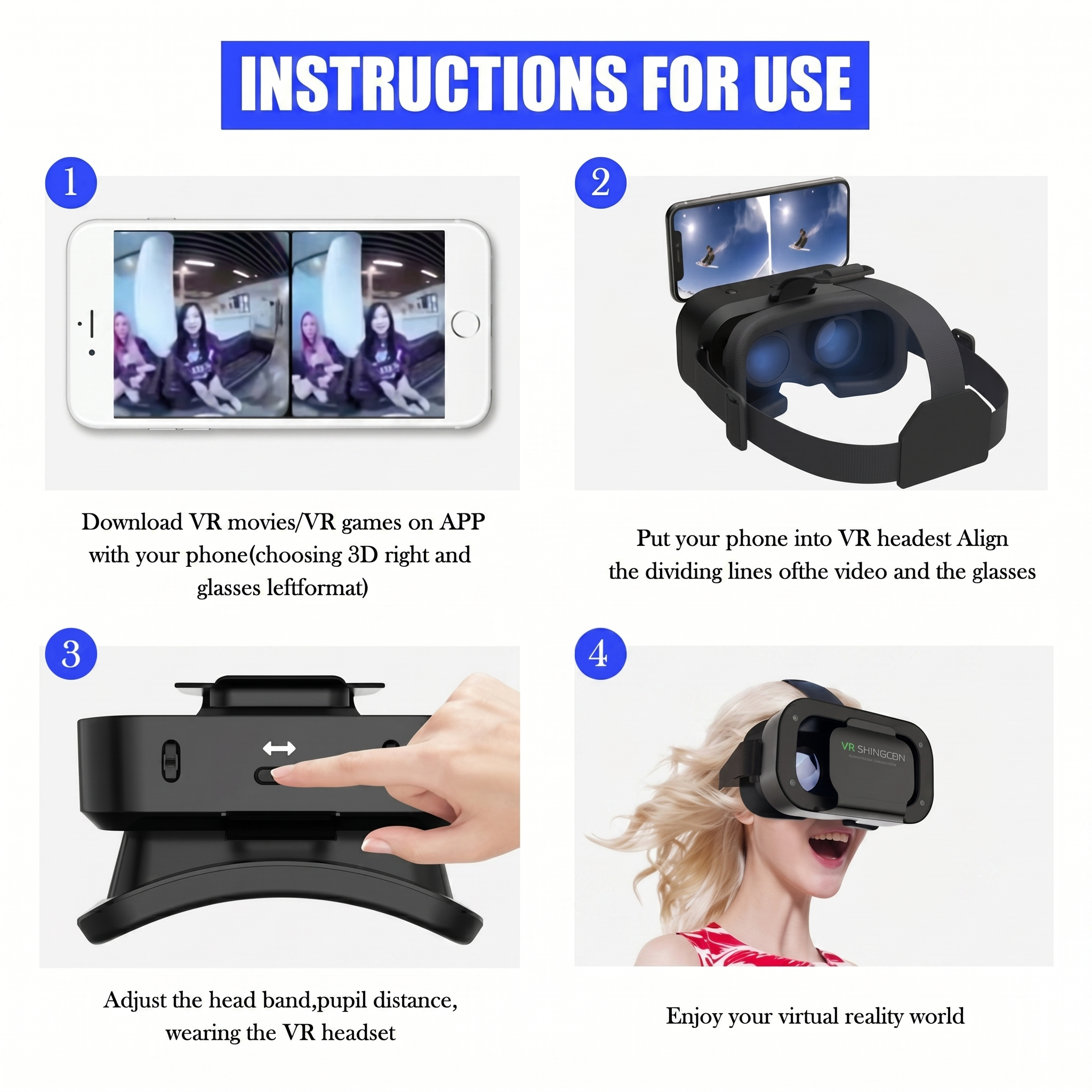 Shinecon G05NA VR Headset Lenses for 4.7-6.5" Smartphones Android iOS #19030003