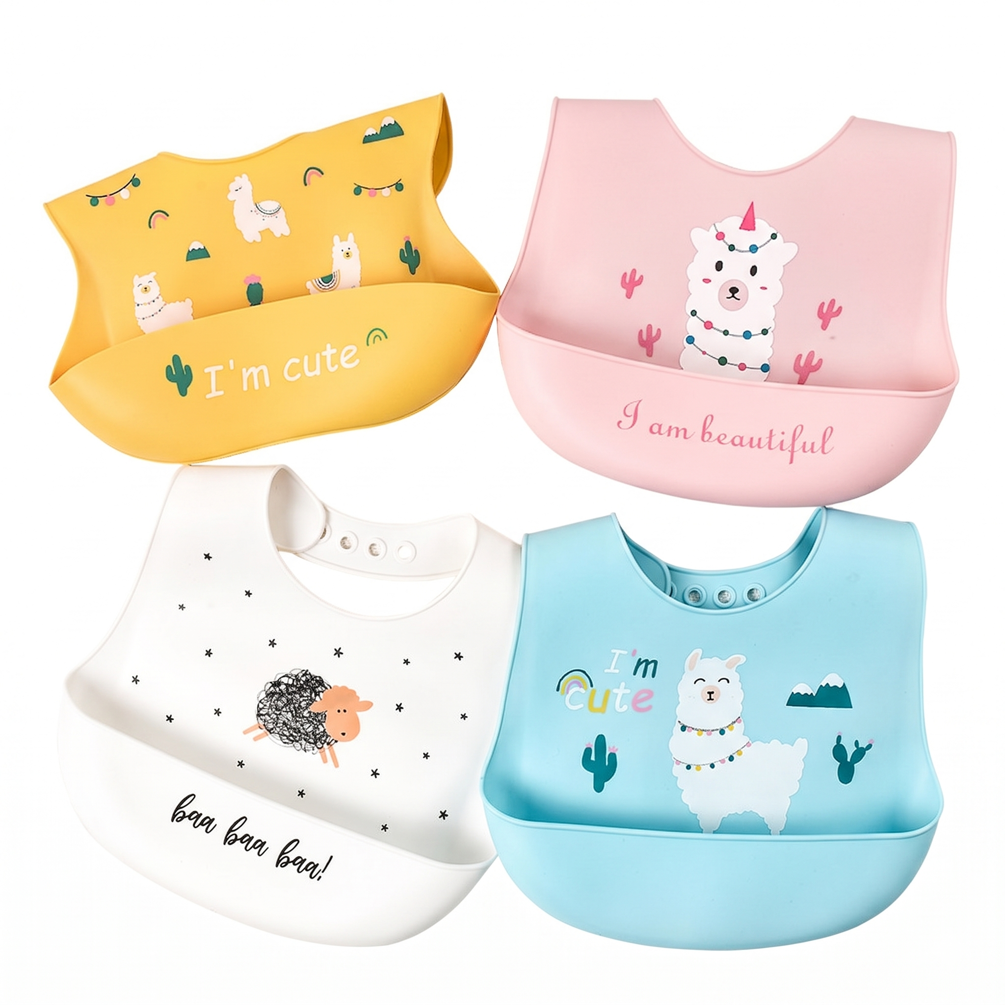 Bavoir bébé en silicone avec de jolis animaux - Imperméable et ajustable