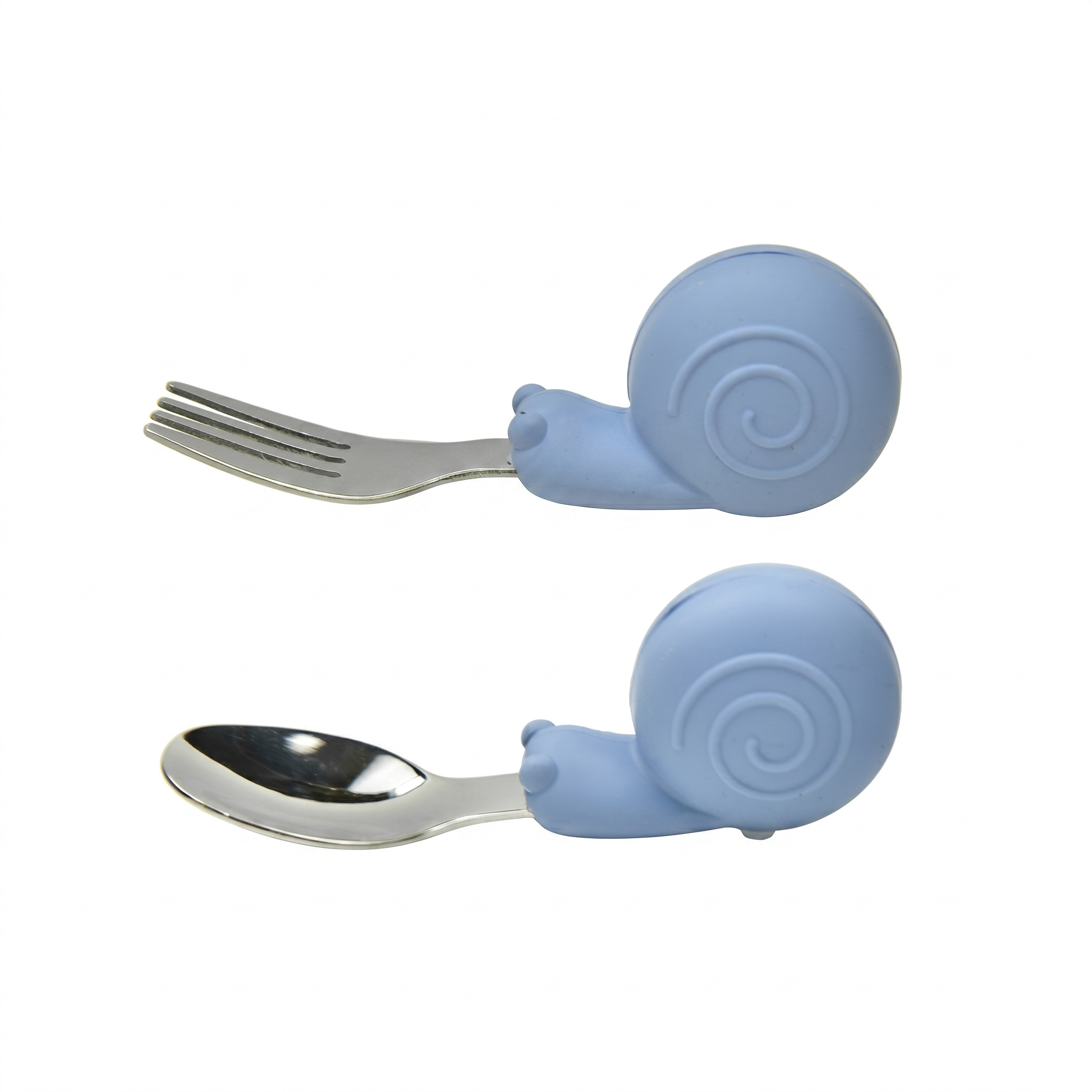 Baby Self-Feeding Spoon & Fork Set - Silicone & Steel