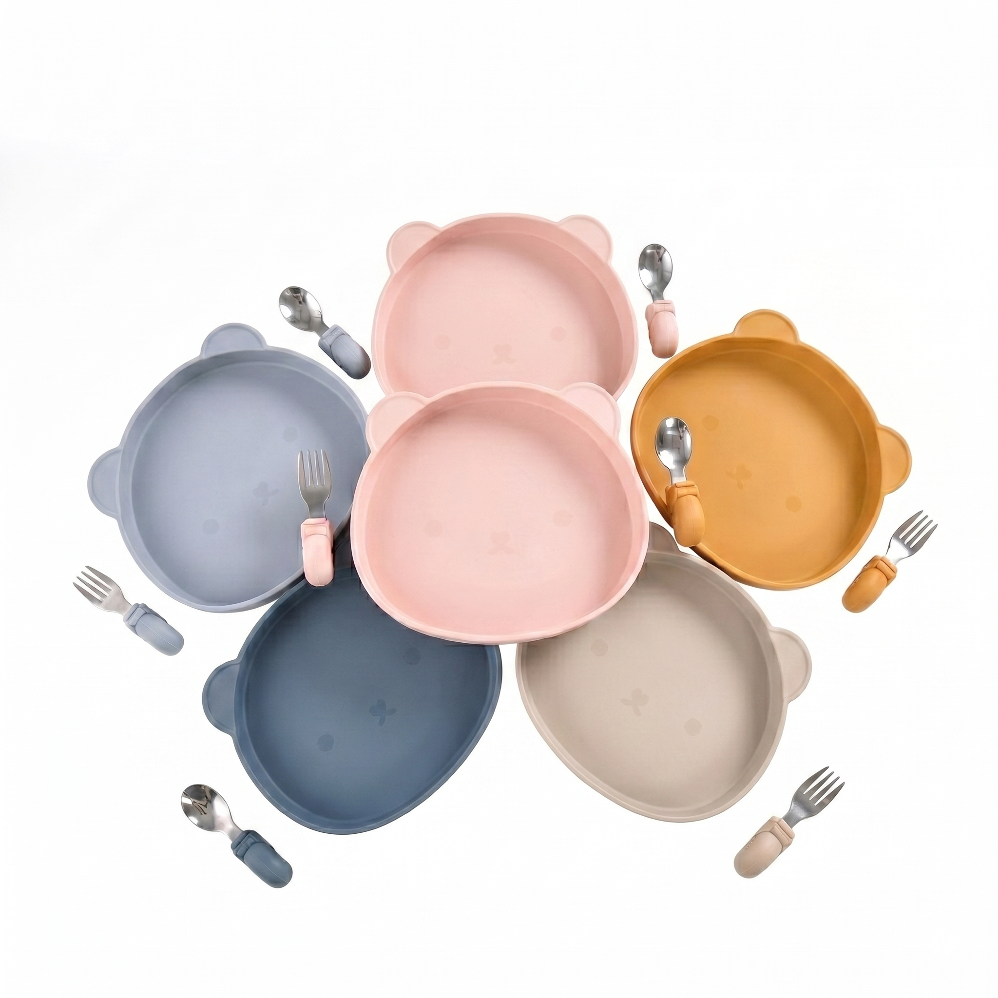 Cute Bear Silicone Baby Plate & Utensil Set - Food Grade