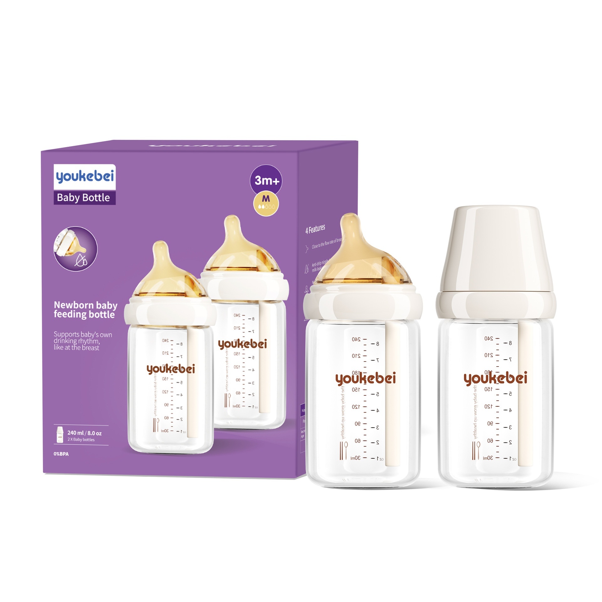 Anti-Colic Glass Baby Bottle - Newborn Feeding Essentials
