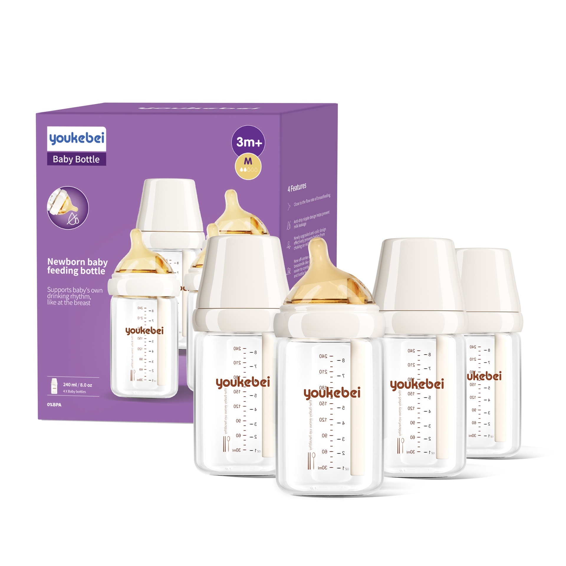 Anti-Colic Glass Baby Bottle - Newborn Feeding Essentials