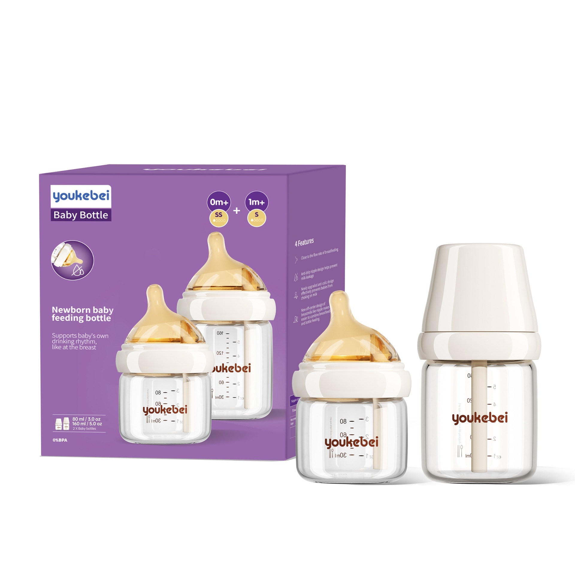 Anti-Colic Glass Baby Bottle - Newborn Feeding Essentials