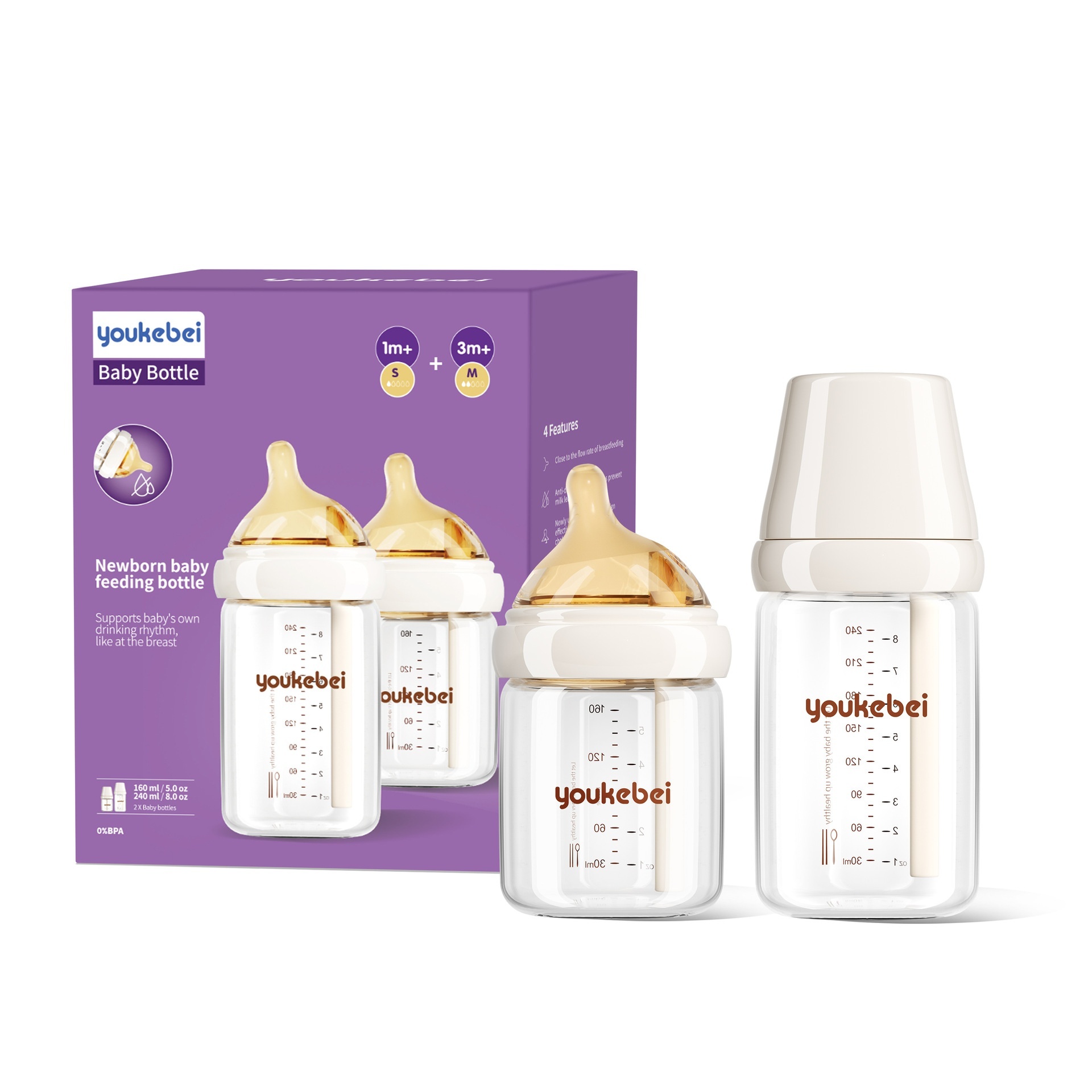 Anti-Colic Glass Baby Bottle - Newborn Feeding Essentials