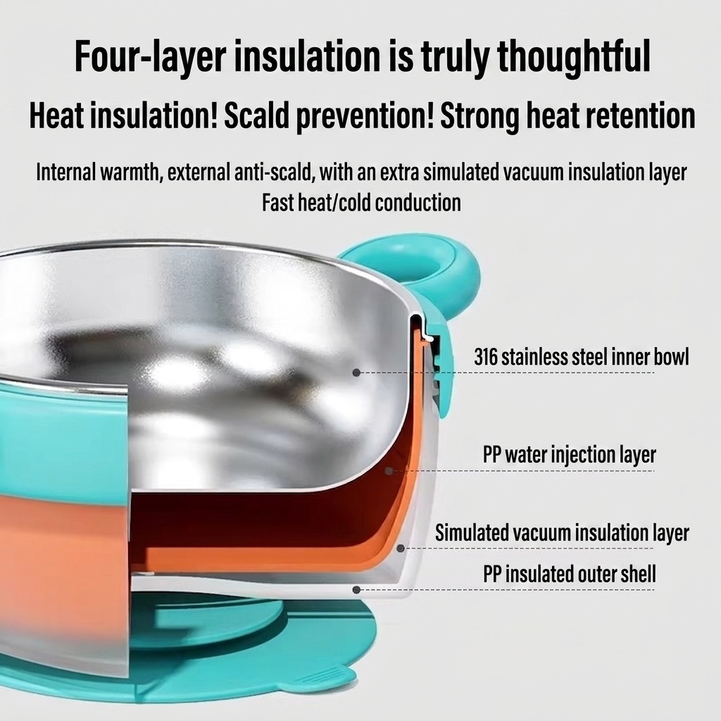 Insulated Baby Feeding Bowl with 316 Stainless Steel Liner