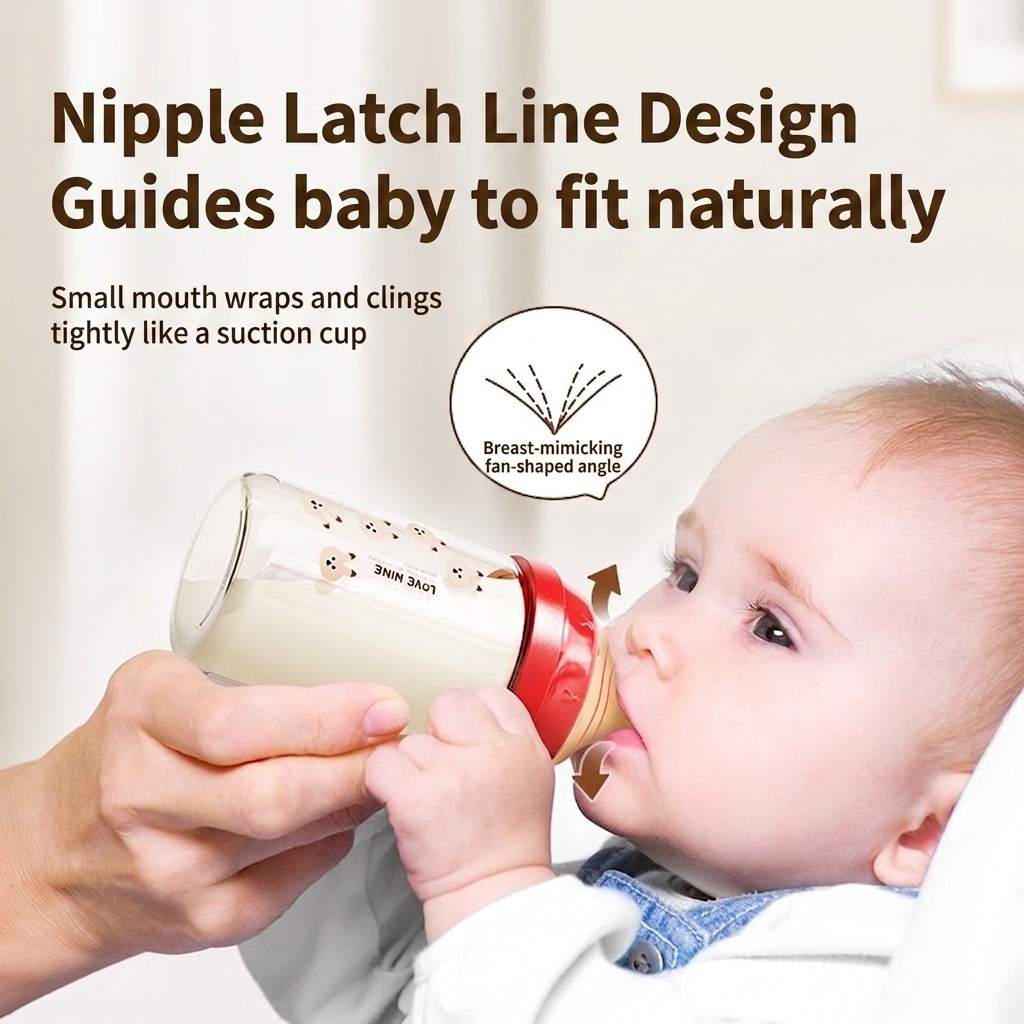 Love Nine Baby Glass Feeding Bottle with Mickey Ears Cap