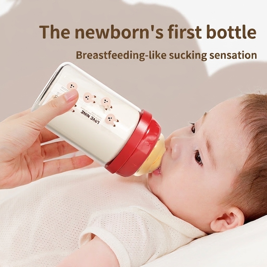 Love Nine Baby Glass Feeding Bottle with Mickey Ears Cap
