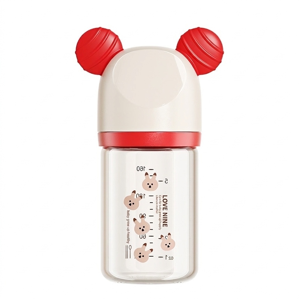 Love Nine Baby Glass Feeding Bottle with Mickey Ears Cap