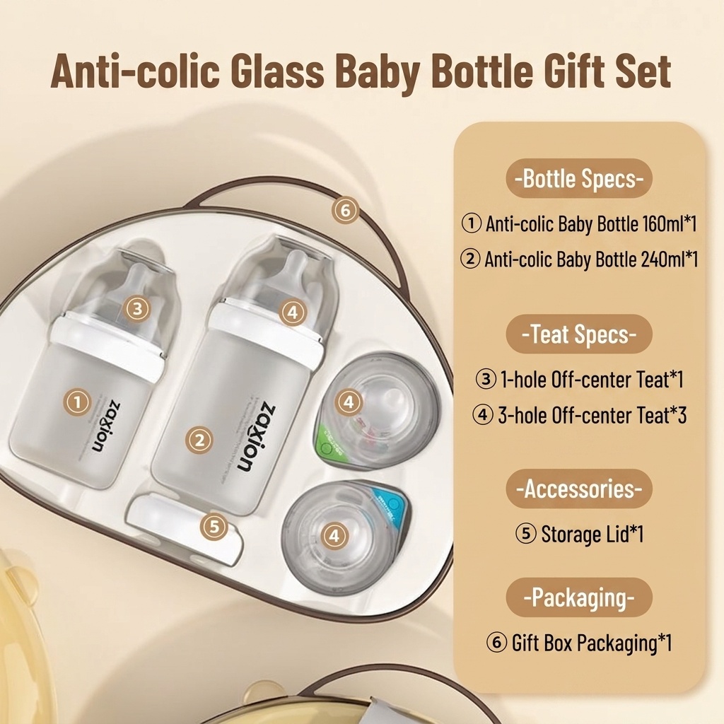 Zaxion Anti-Colic Glass Baby Bottle Gift Set