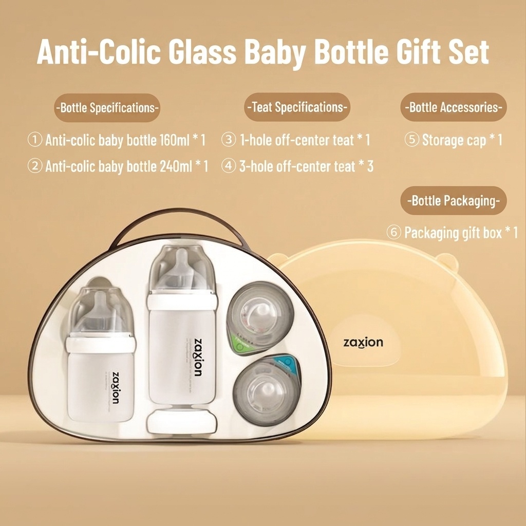 Zaxion Anti-Colic Glass Baby Bottle Gift Set