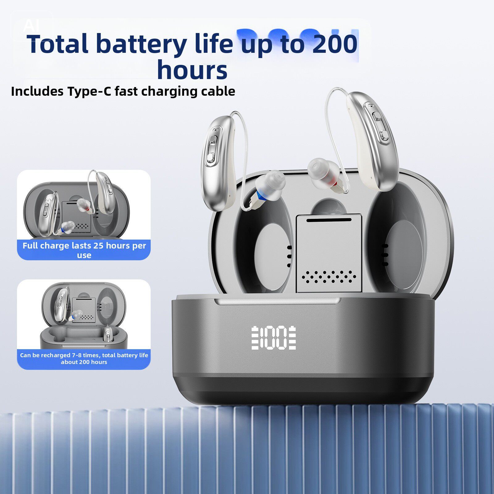GM-321T (3P3-2) UV Sterilizing BTE Hearing Aid 32-Channel with Charging Case #26240025