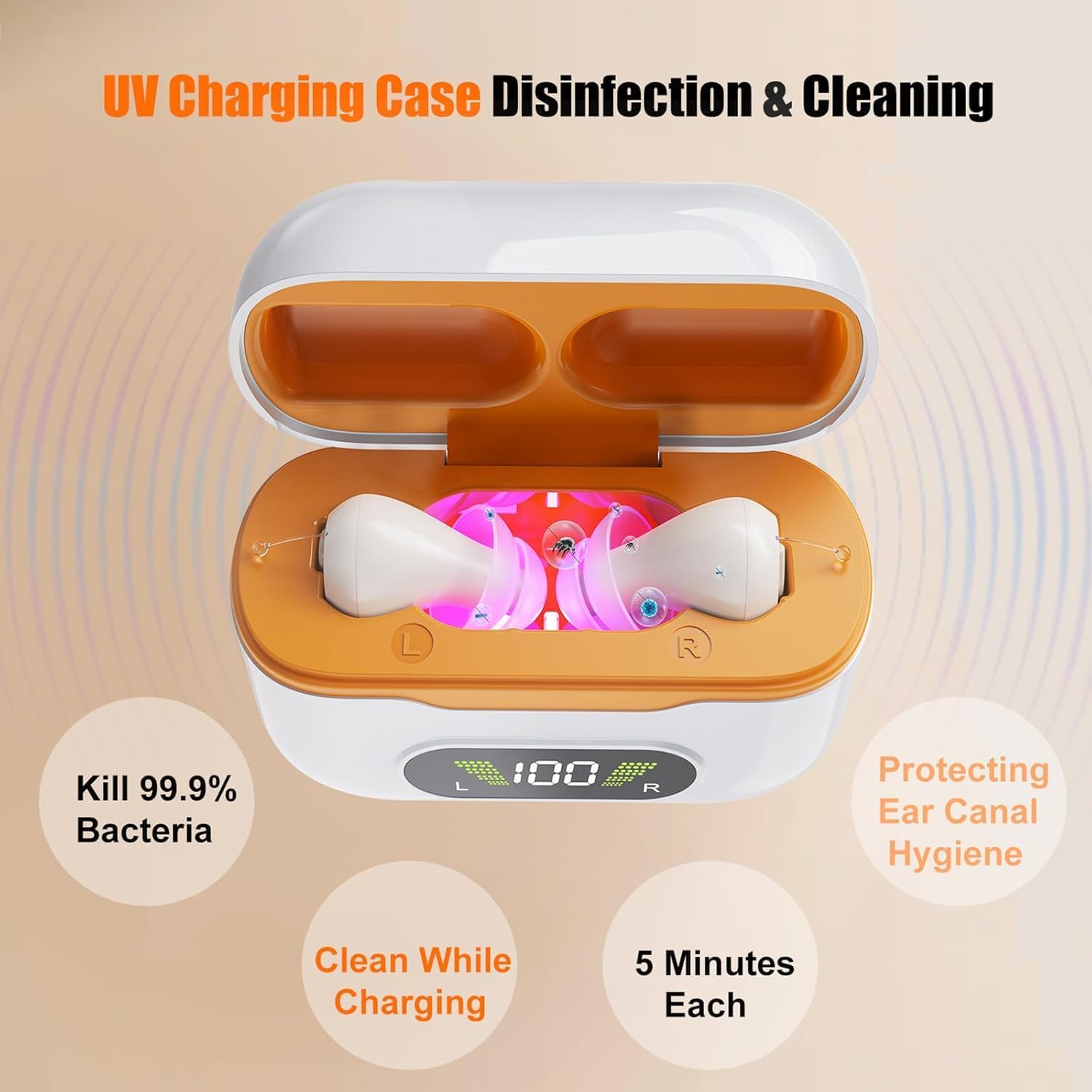 GM-990 Pair Beige AI Noise Reduction Hearing Aid UV Sterilization 120H #26240015