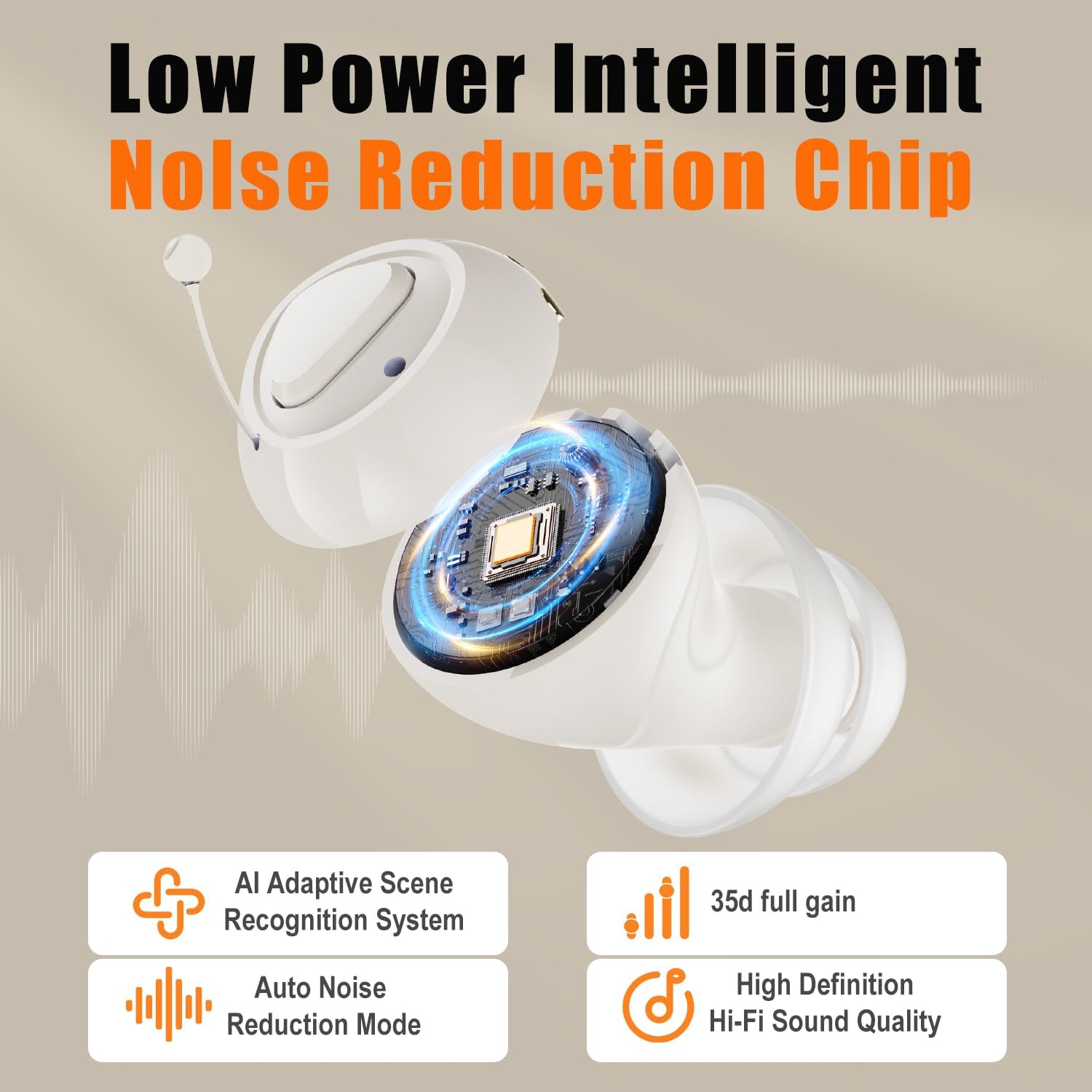 GM-990 Pair Beige AI Noise Reduction Hearing Aid UV Sterilization 120H #26240015