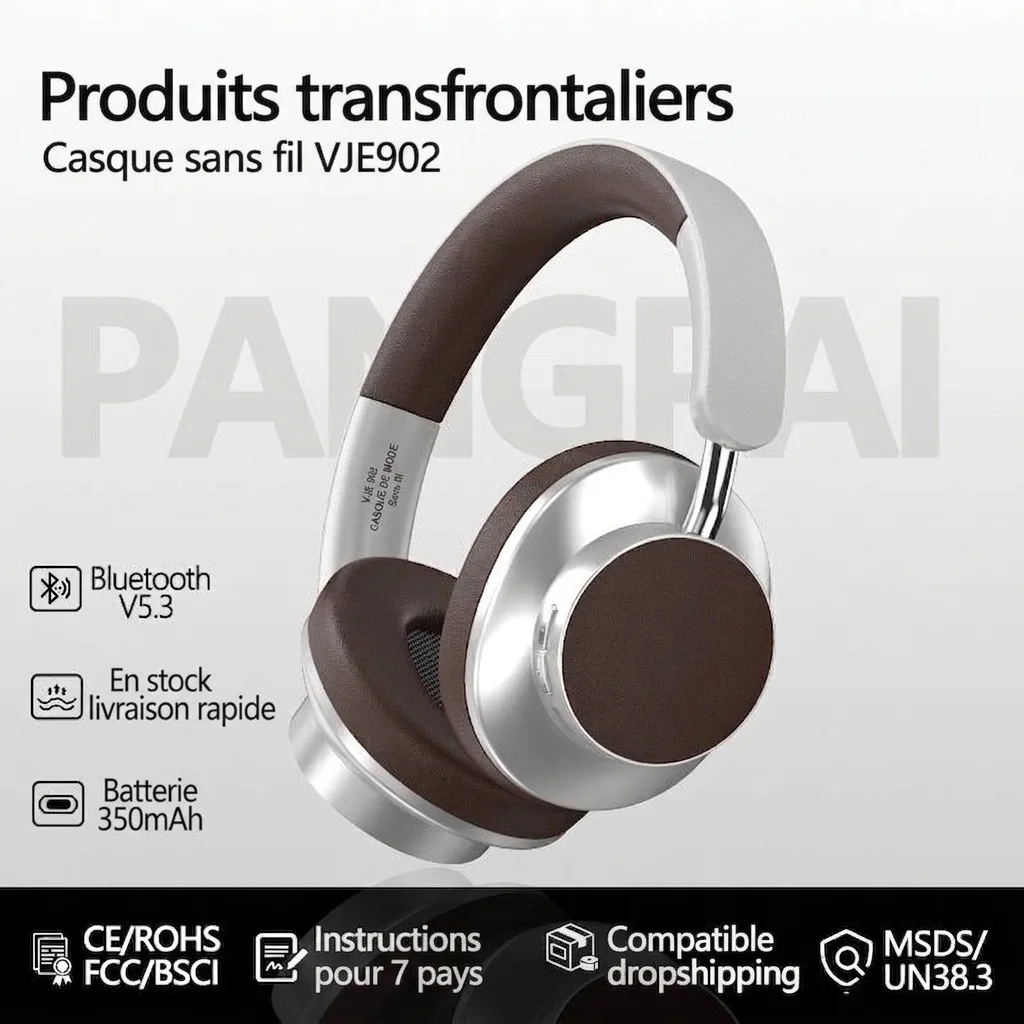 Casque sans fil rétro supra-auriculaire Pang Pai VJE902, Bluetooth 5.4, autonomie de 12 h