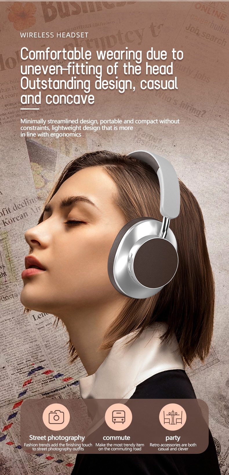 Pang Pai VJE902 Retro Wireless Over-Ear Headphones, Bluetooth 5.4, 12H Playtime