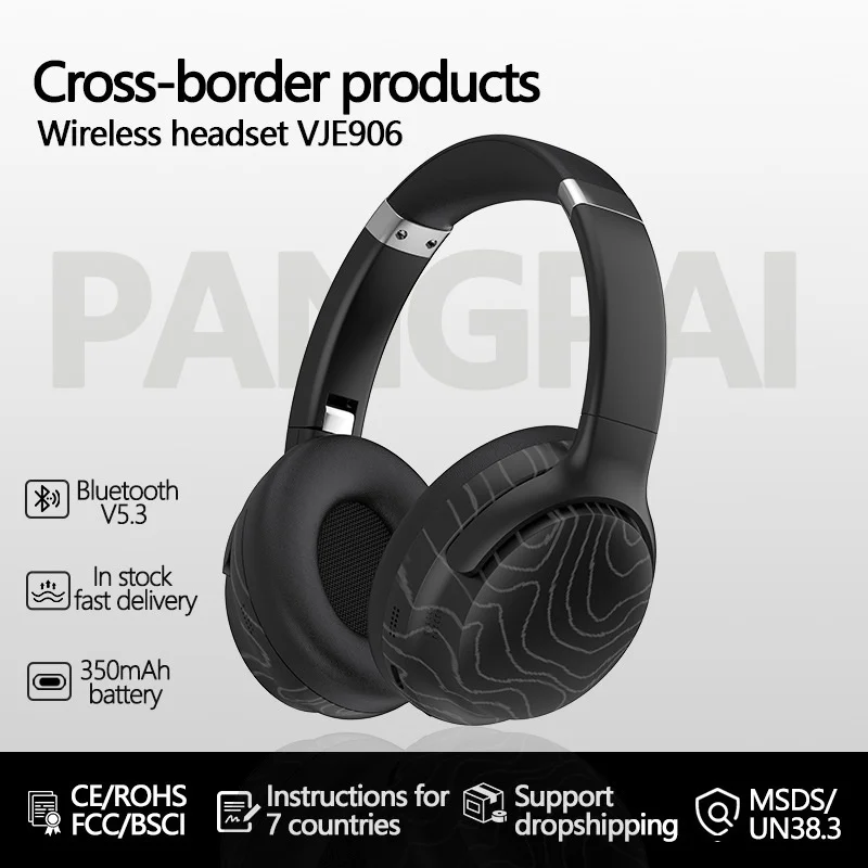 Casque sans fil supra-auriculaire VJE906 avec basses profondes, Bluetooth 5.3, haut-parleurs de 40 mm, autonomie en veille de 100 h