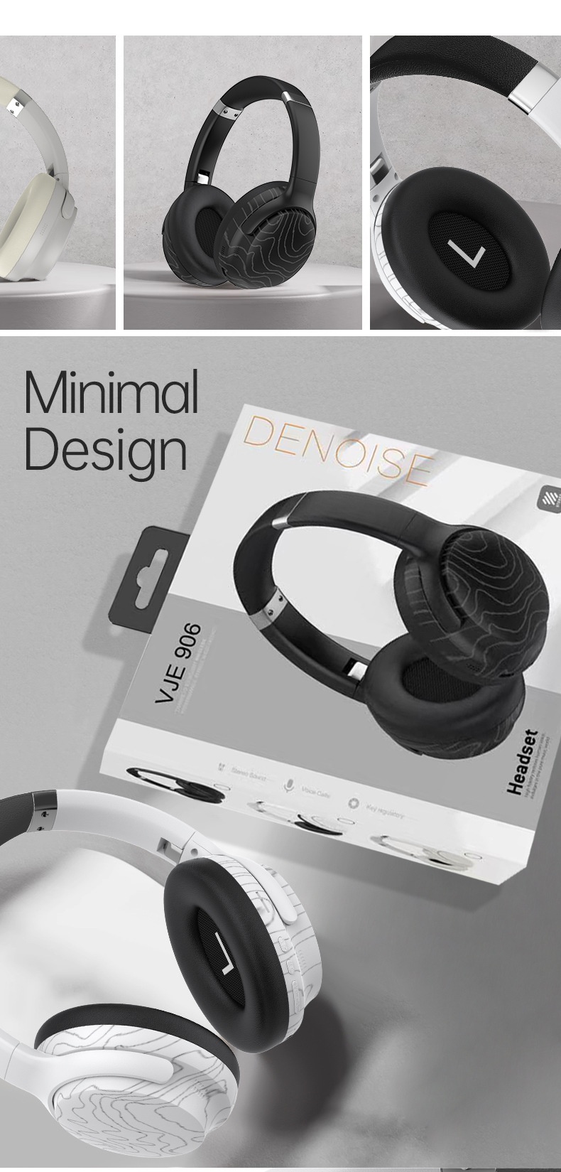 VJE906 Deep Bass Wireless Over-Ear Headphones, Bluetooth 5.3, 40mm Drivers, 100H Standby