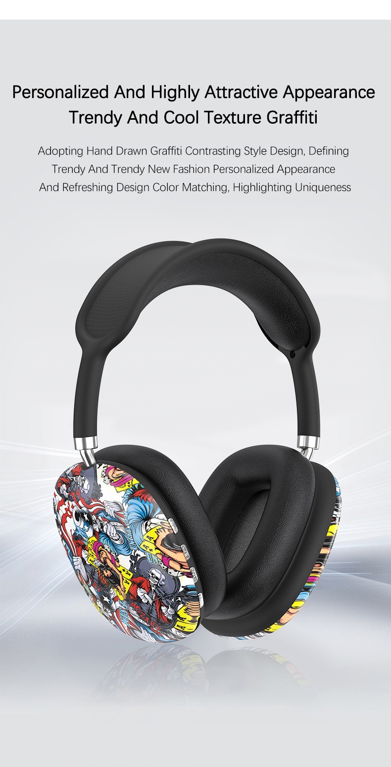 P9 Graffiti Wireless Over-Ear Headphones, Bluetooth 5.4, 40mm Drivers, 8H Playtime