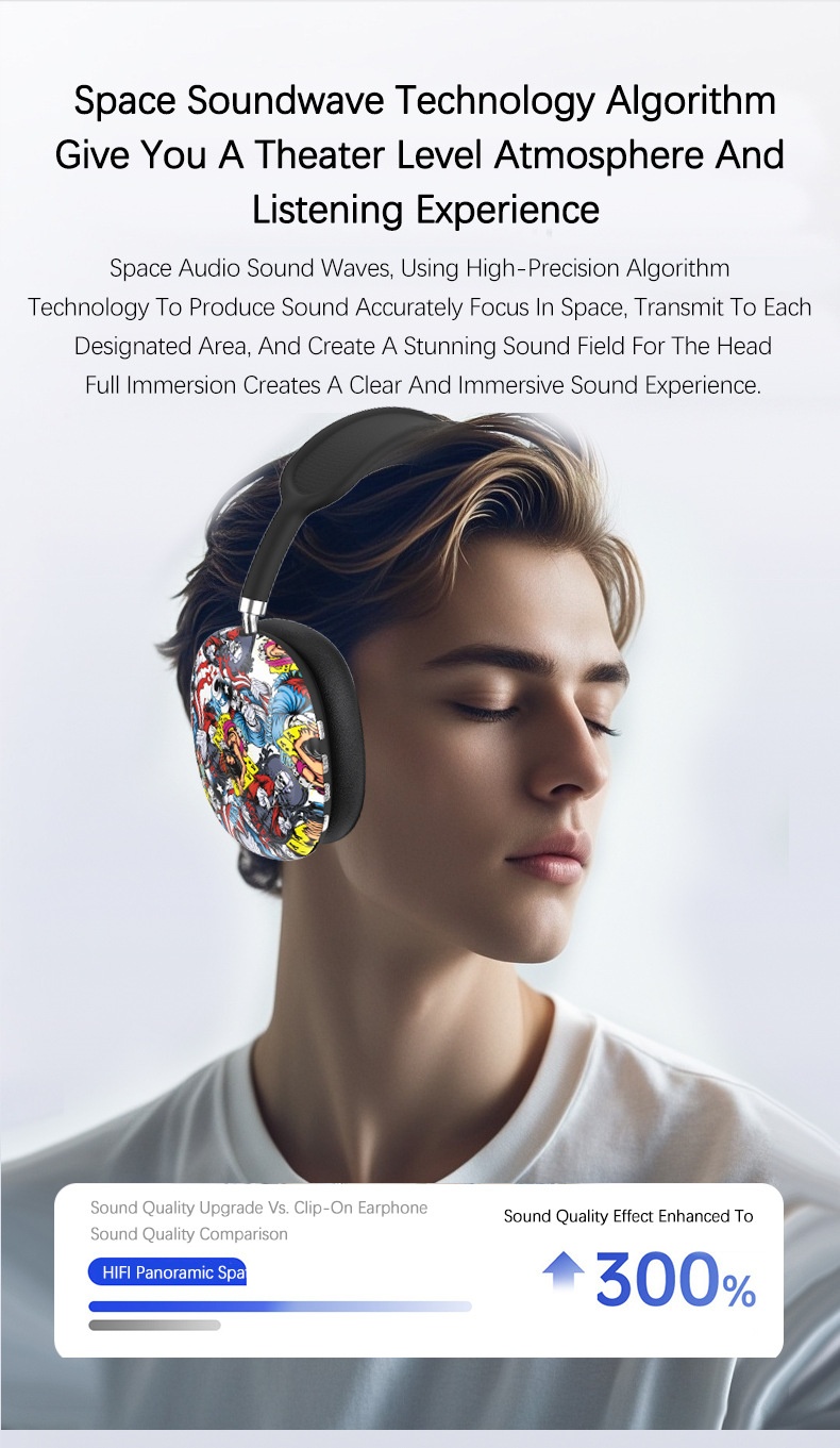 P9 Graffiti Wireless Over-Ear Headphones, Bluetooth 5.4, 40mm Drivers, 8H Playtime