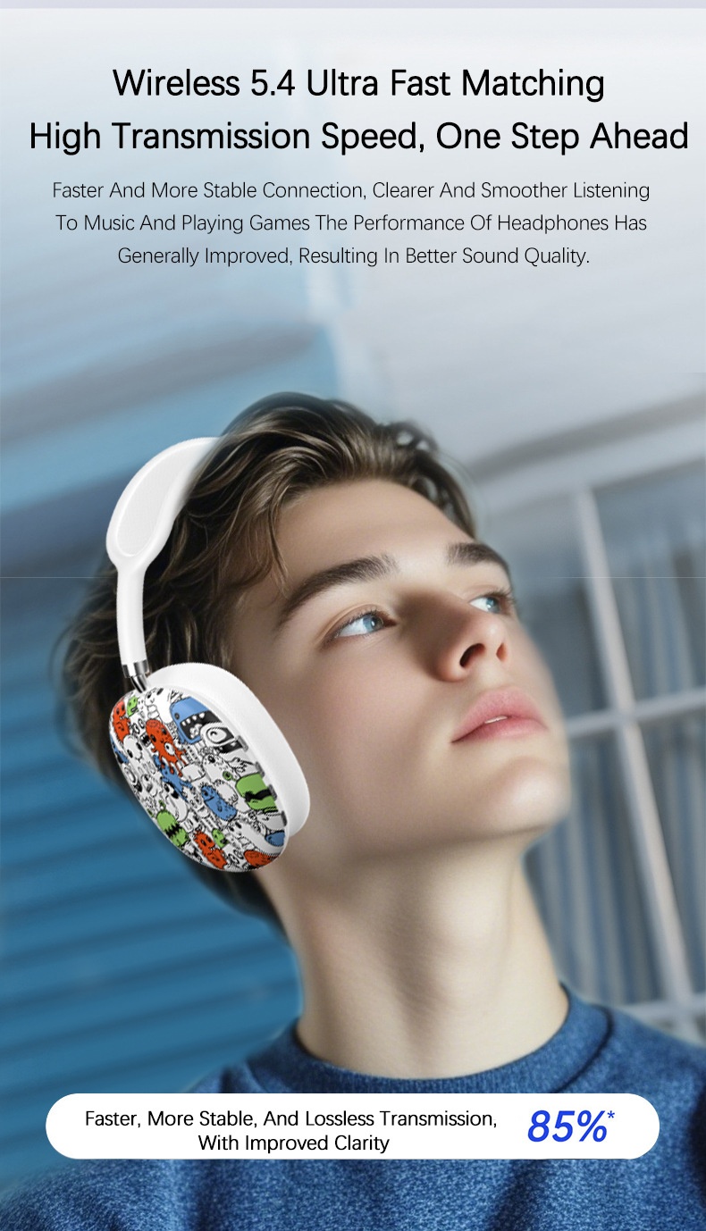 P9 Graffiti Wireless Over-Ear Headphones, Bluetooth 5.4, 40mm Drivers, 8H Playtime