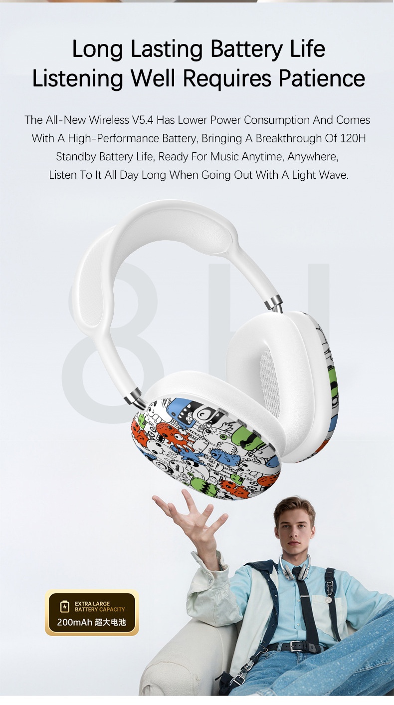 P9 Graffiti Wireless Over-Ear Headphones, Bluetooth 5.4, 40mm Drivers, 8H Playtime