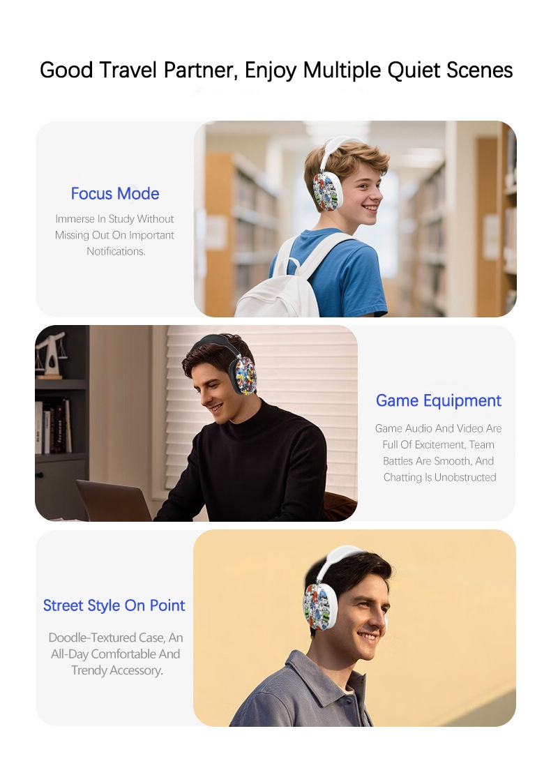 P9 Graffiti Wireless Over-Ear Headphones, Bluetooth 5.4, 40mm Drivers, 8H Playtime