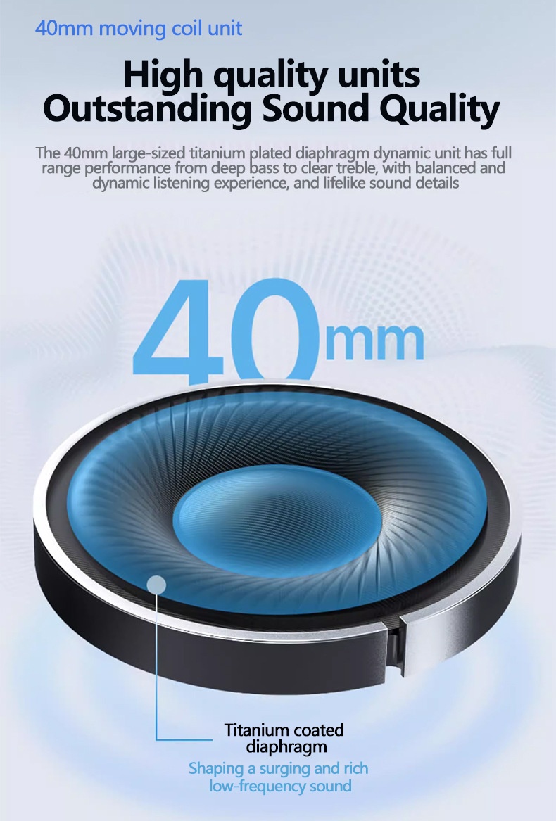 VJE905 HiFi Wireless Over-Ear Headphones, Bluetooth 5.3, 40mm Drivers, 12H Playtime