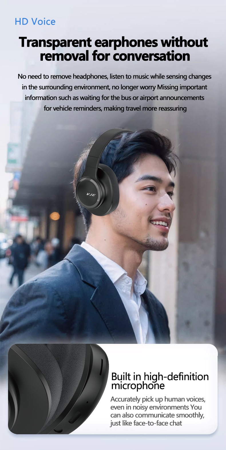 VJE905 HiFi Wireless Over-Ear Headphones, Bluetooth 5.3, 40mm Drivers, 12H Playtime