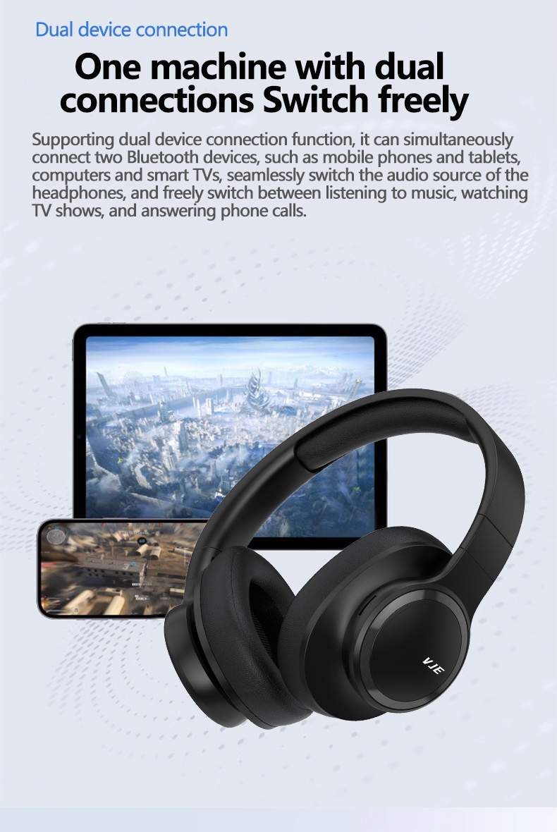 VJE905 HiFi Wireless Over-Ear Headphones, Bluetooth 5.3, 40mm Drivers, 12H Playtime